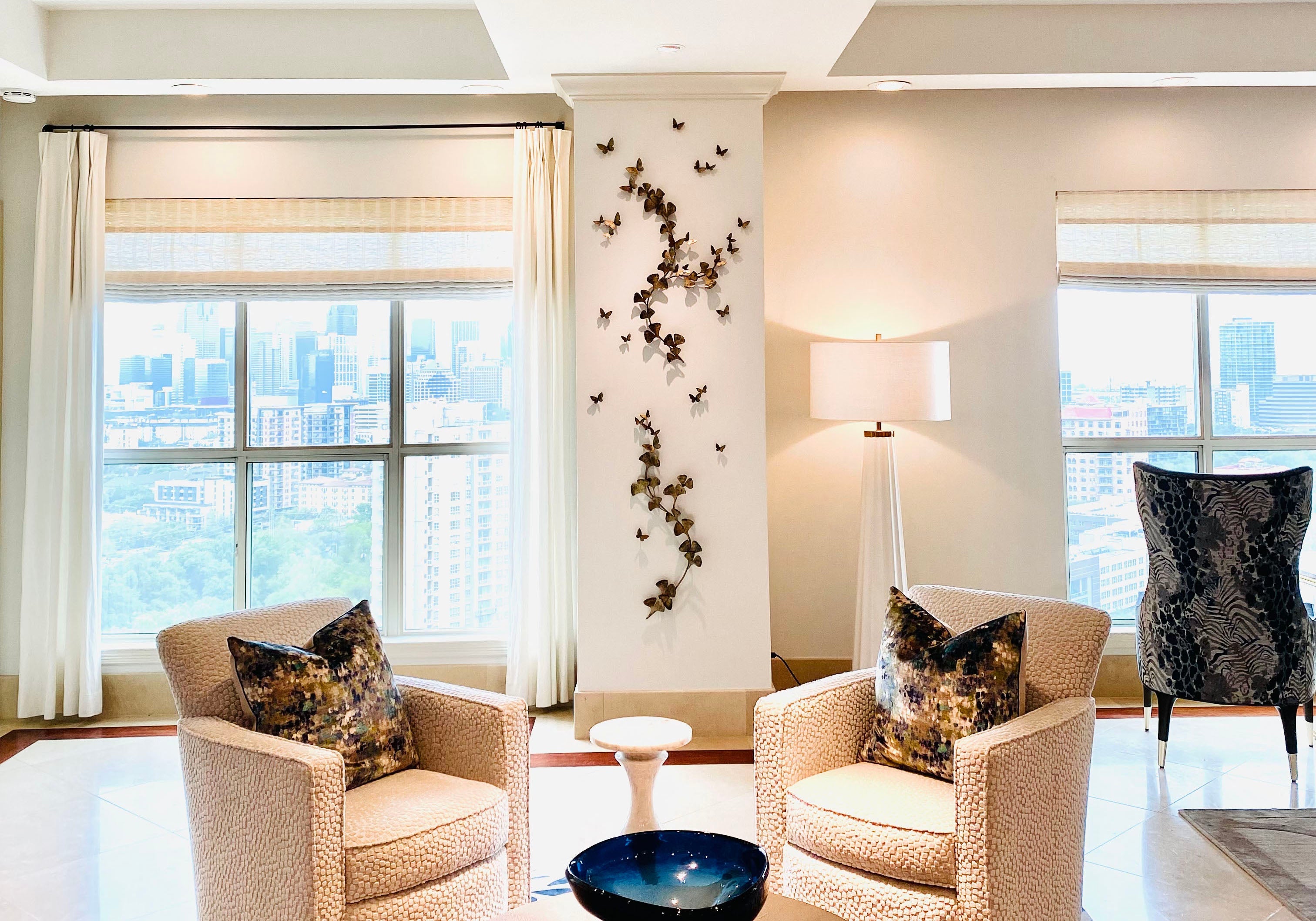 Installation of Butterfly and Ginkgo Wall Sculpture in a luxury home