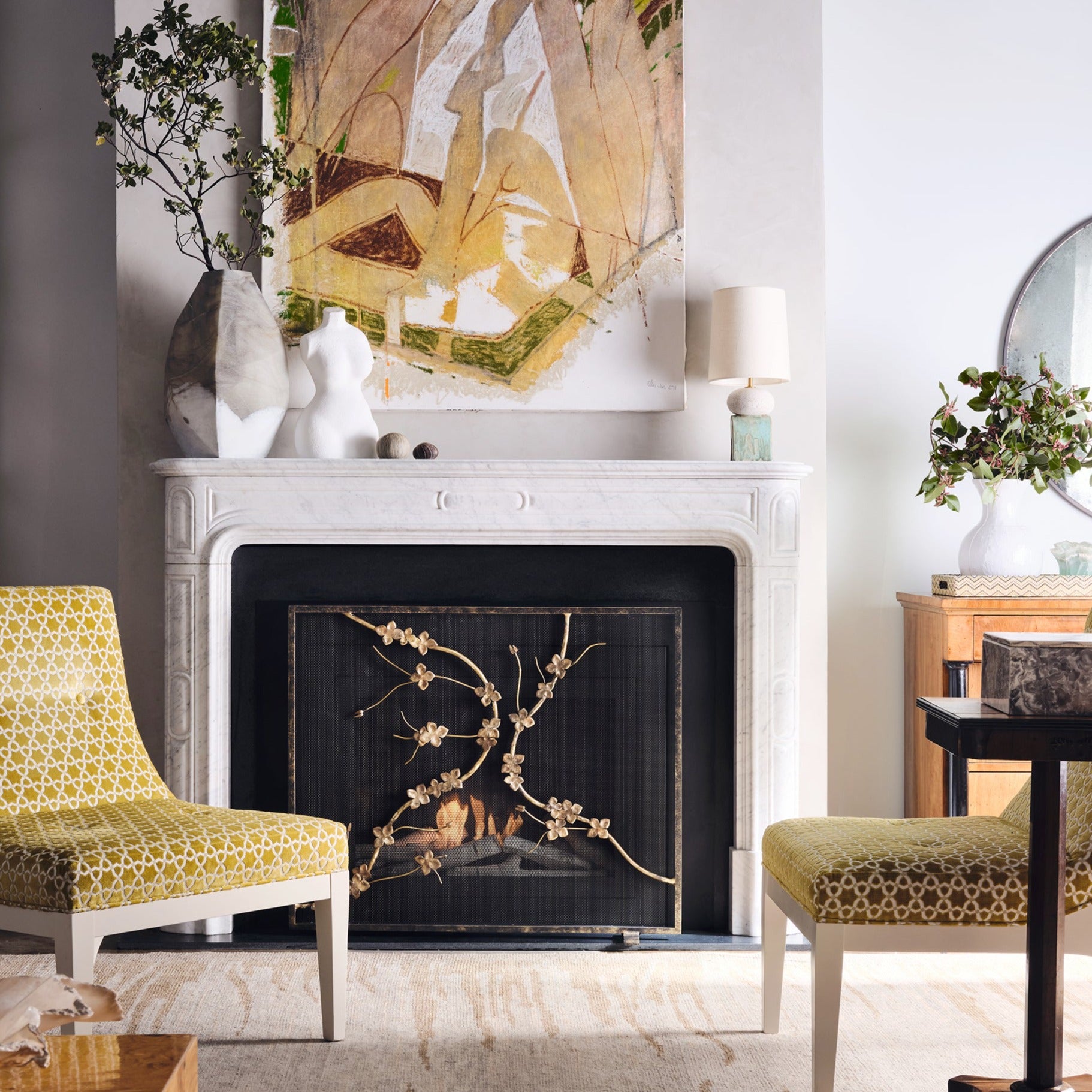 Sakura Fireplace Screen - Warm Black Frame