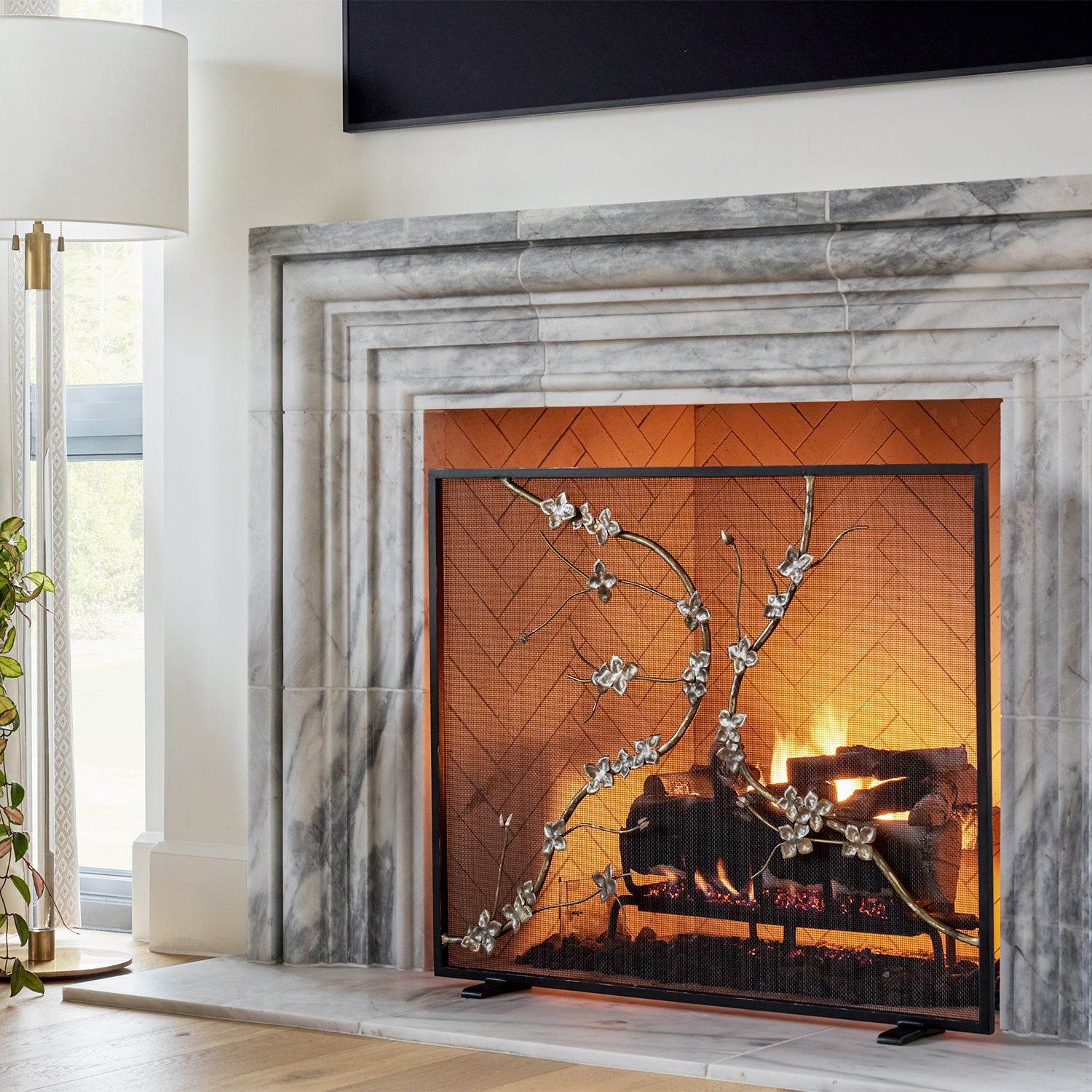 Sakura Fireplace Screen - Warm Black Frame