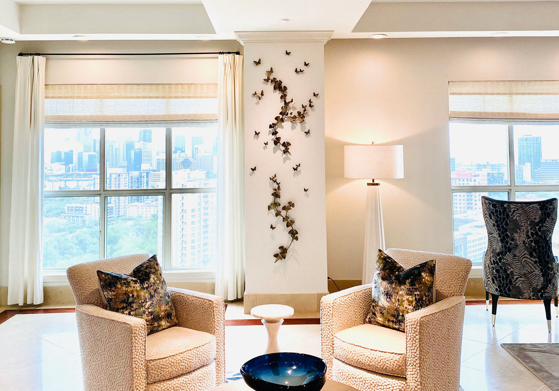 Installation of Butterfly and Ginkgo Wall Sculpture in a luxury home