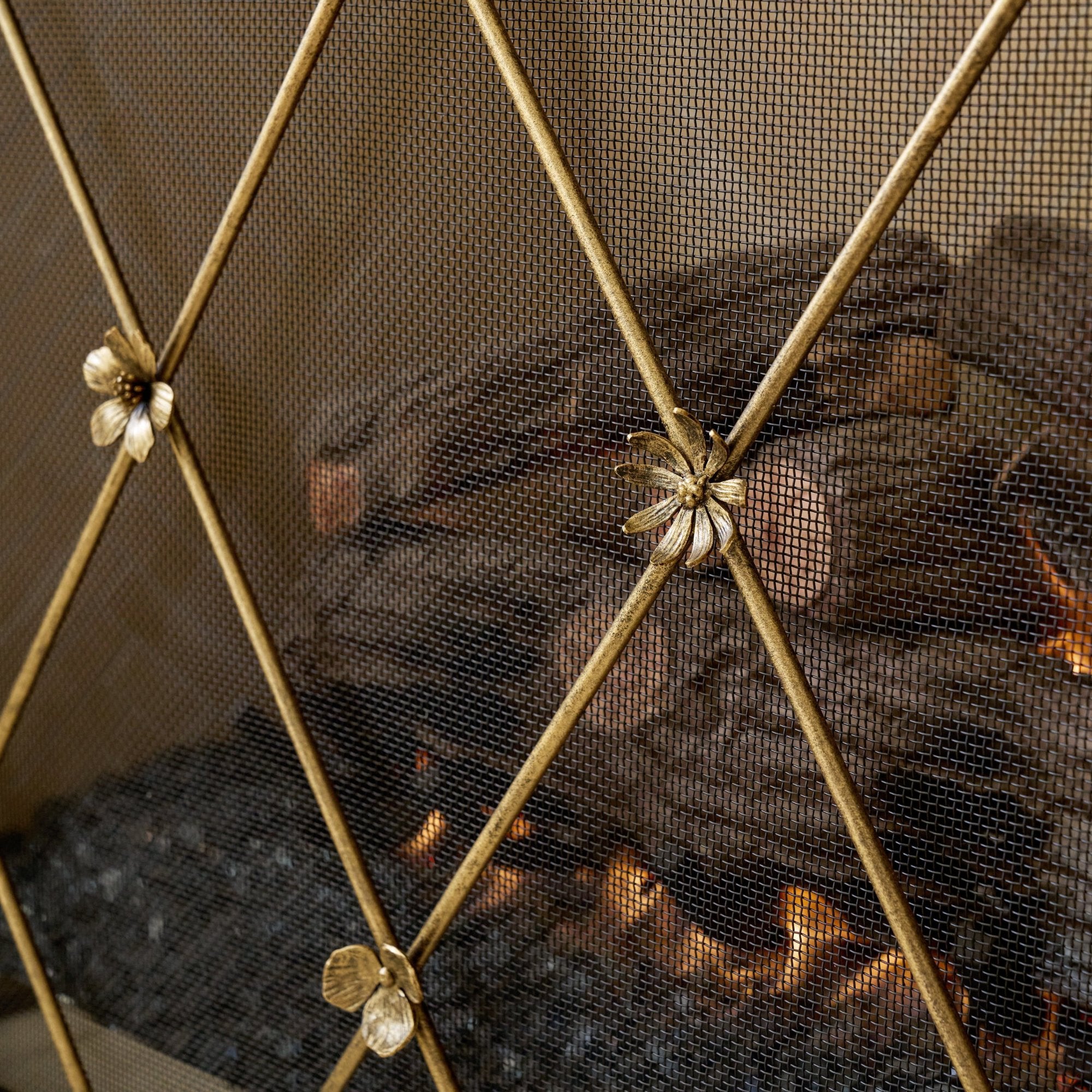Flora Fireplace Screen in Aged Gold