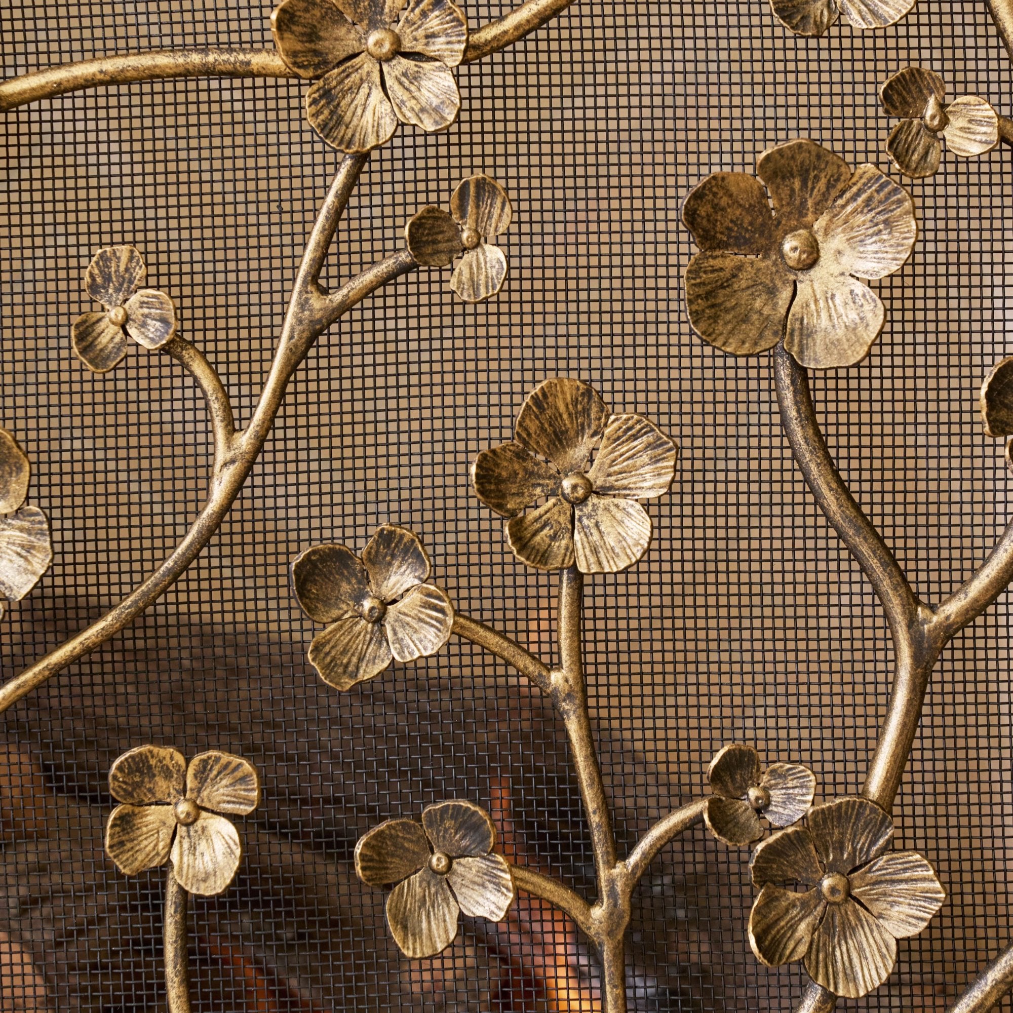 Primrose Garden Fireplace Screen in Aged Gold
