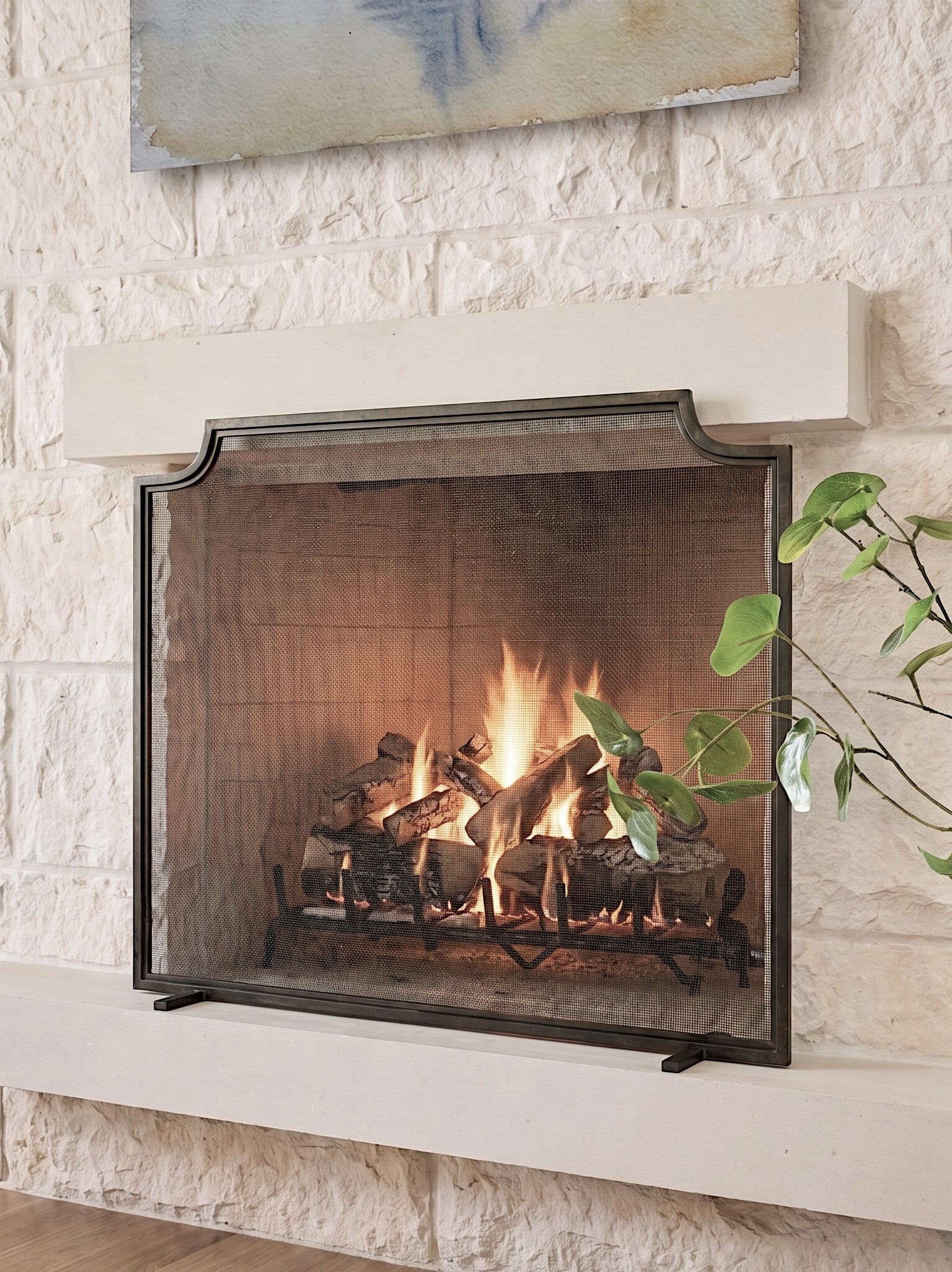 Linden Fireplace Screen in Gold Rubbed Black