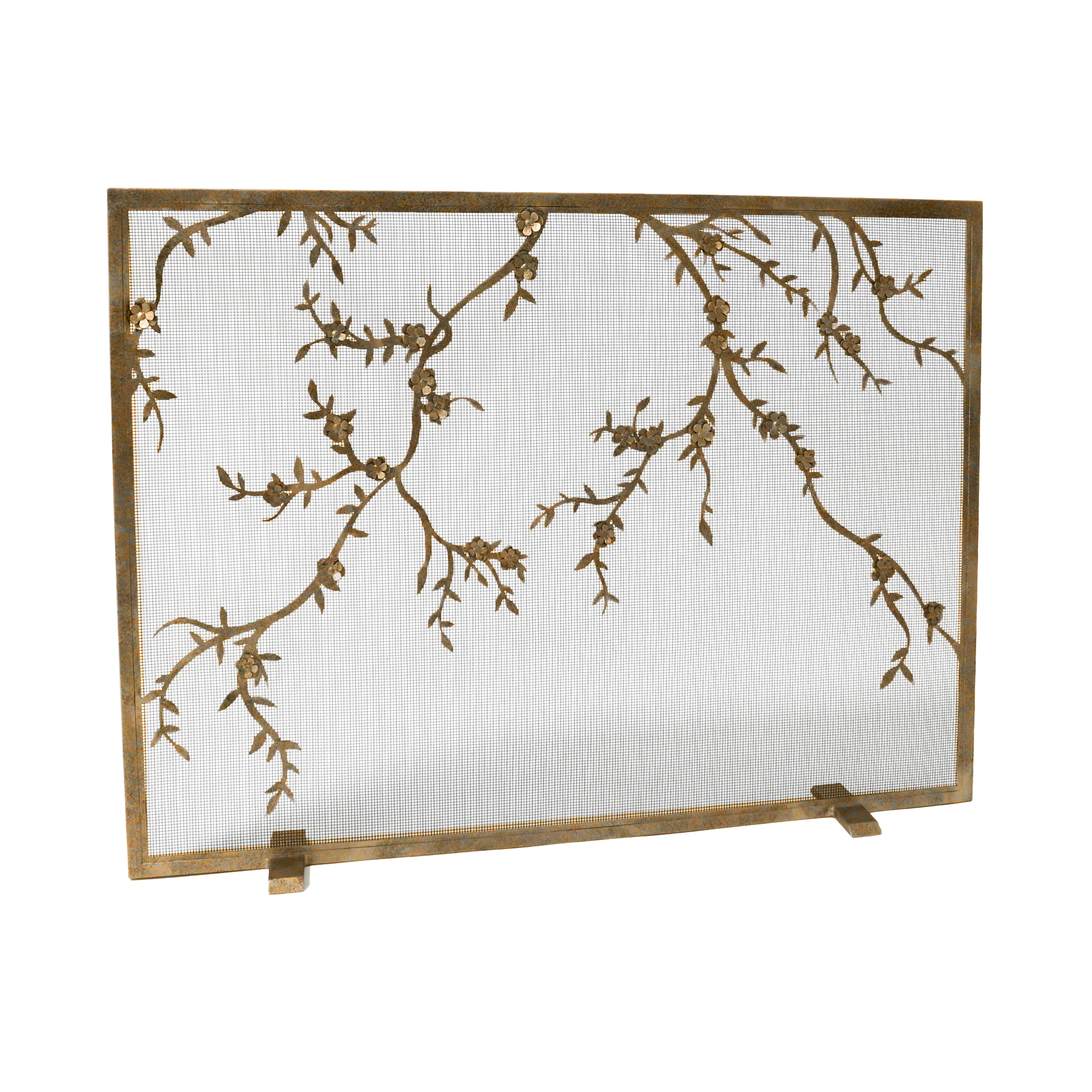 Plum Blossom Fireplace Screen in Aged Gold