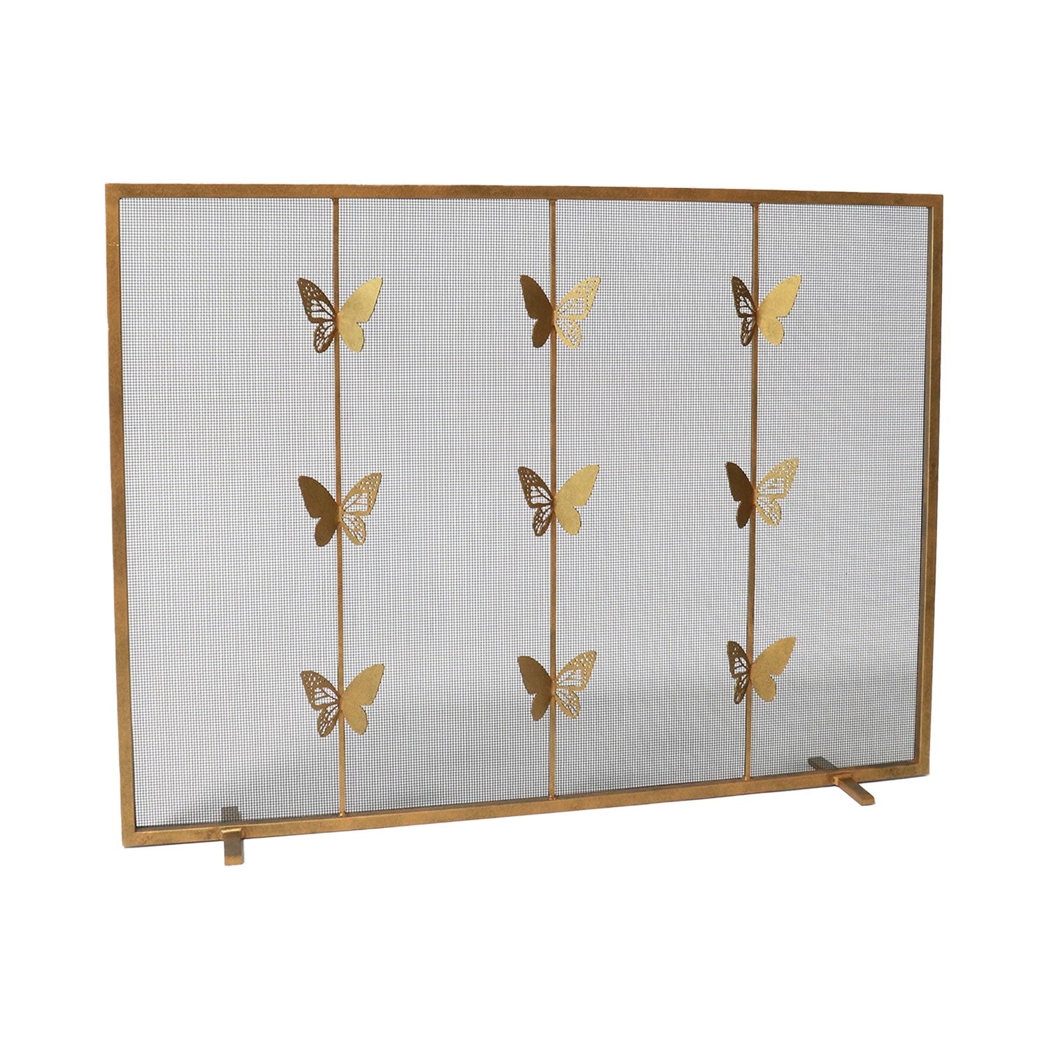 Geometric Butterfly Fireplace Screen in Brilliant Gold