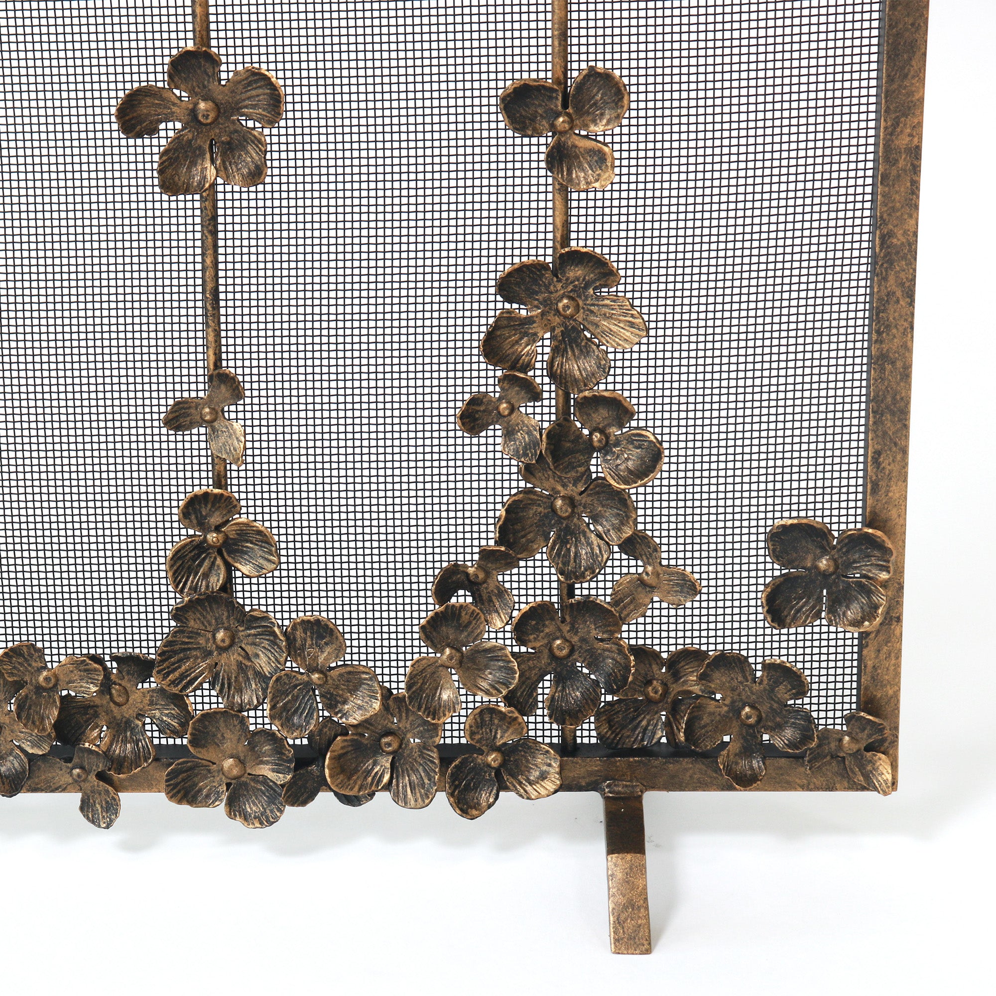 Cascading Blooms Fireplace Screen in Aged Gold