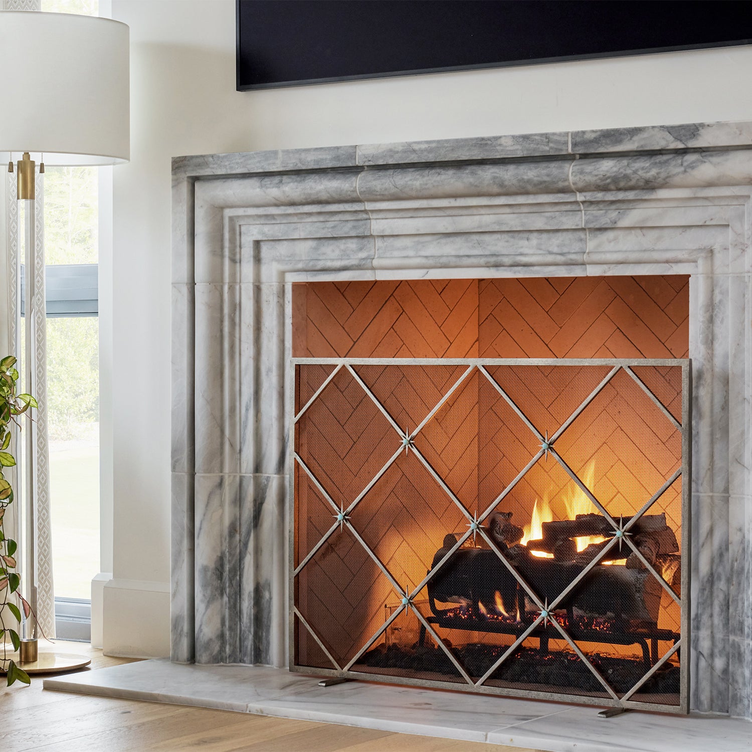Celeste Fireplace Screen in Aged Silver