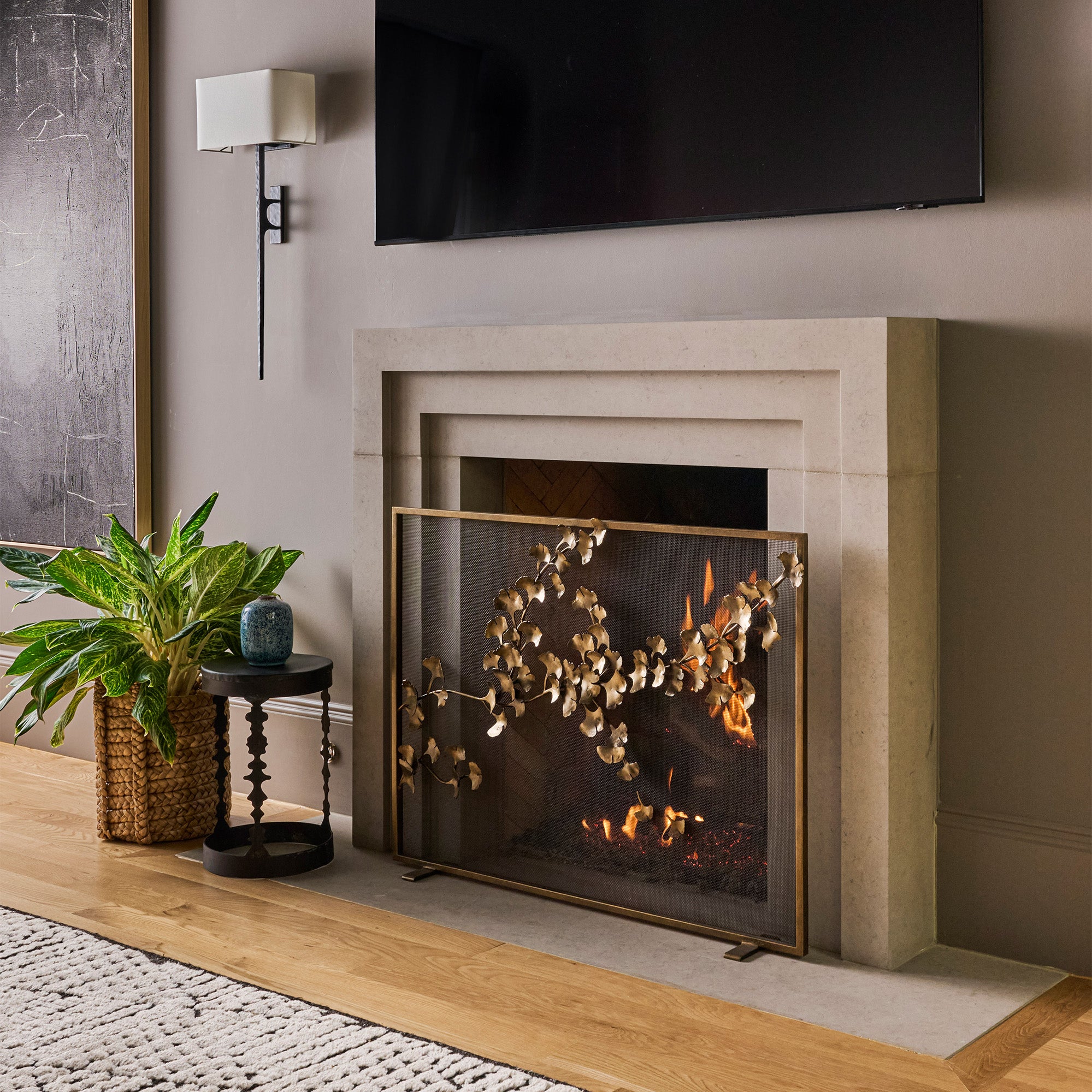 Ginkgo Leaf Fireplace Screen | Claire Crowe Collection