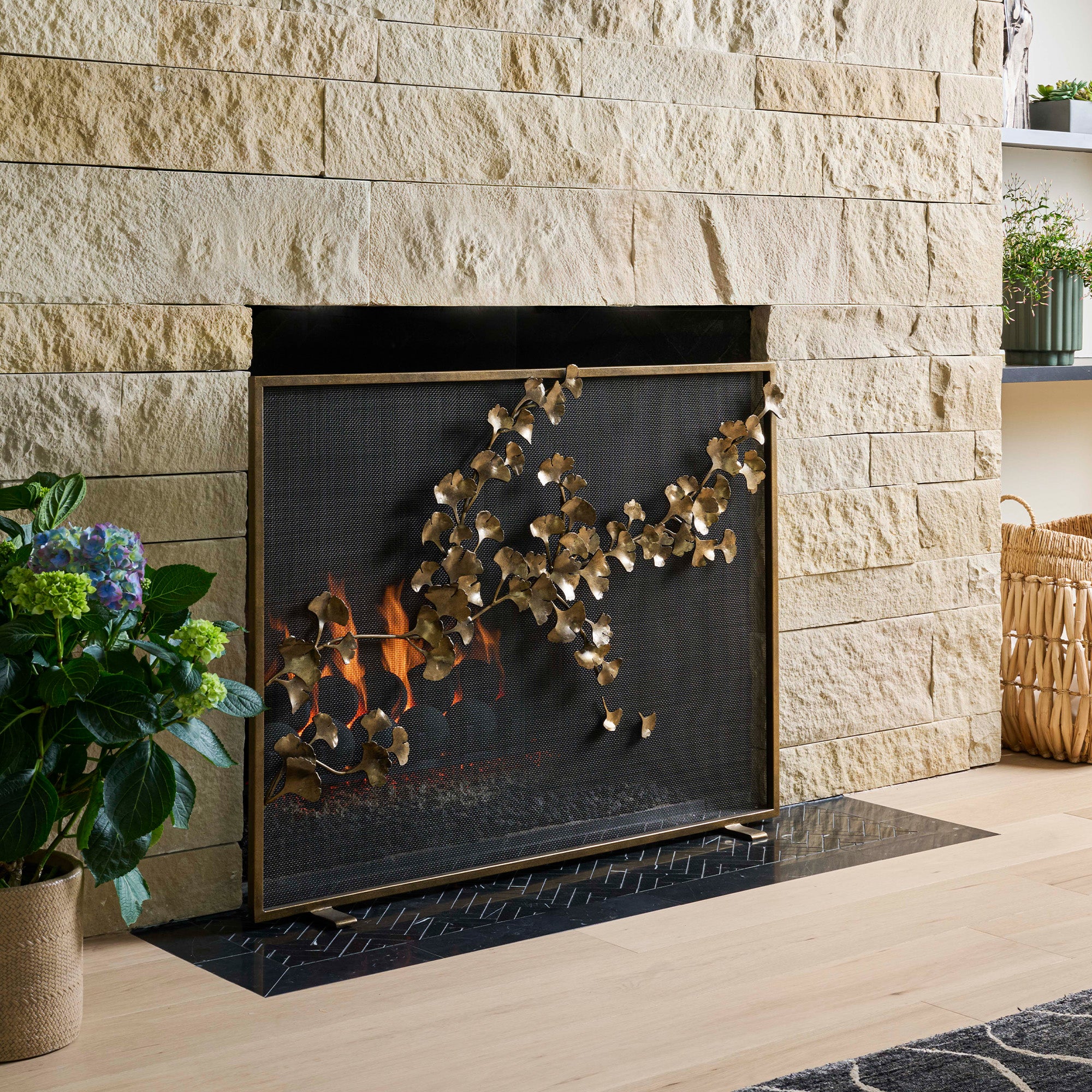 Ginkgo Leaf Fireplace Screen | Claire Crowe Collection
