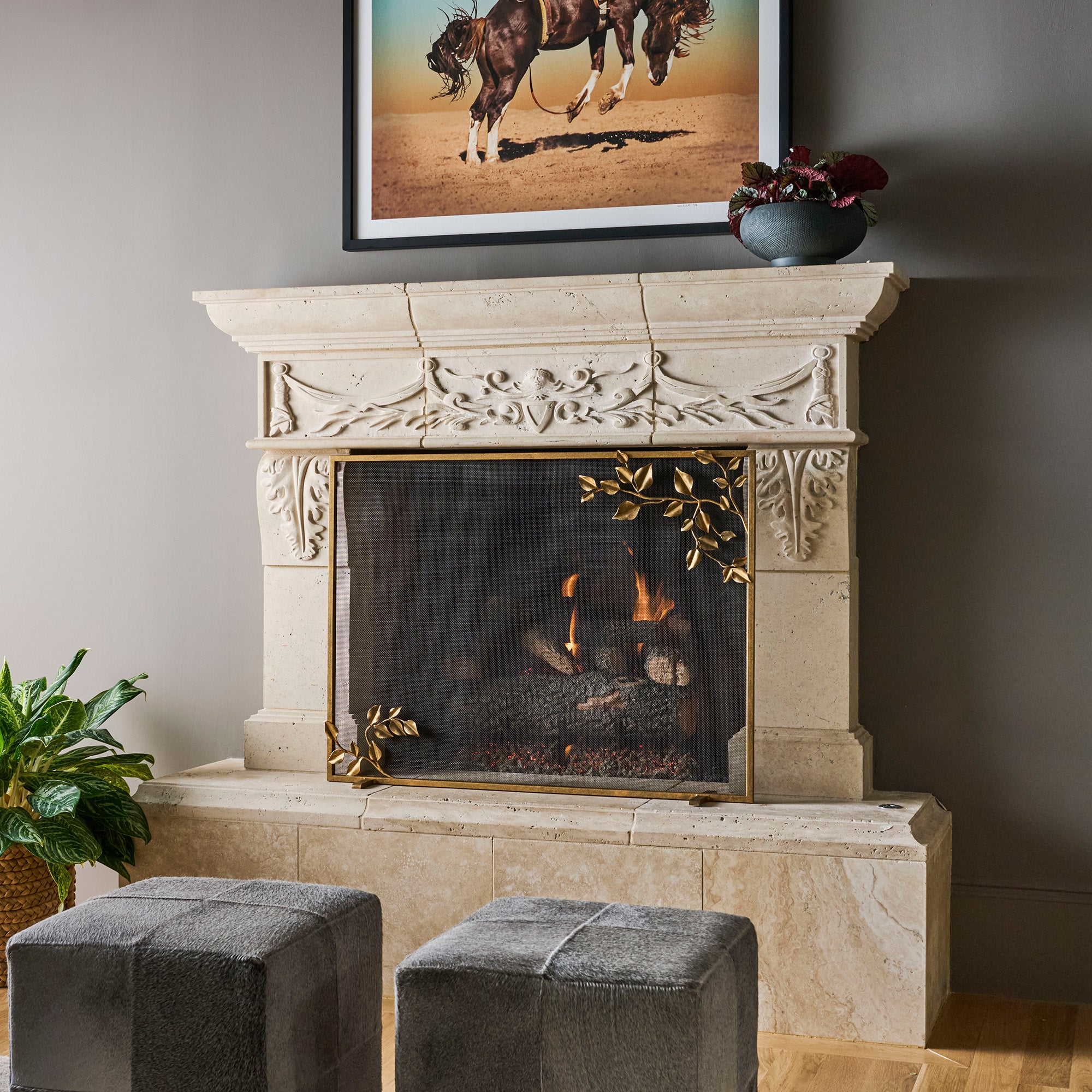 Grace Fireplace Screen in Aged Gold