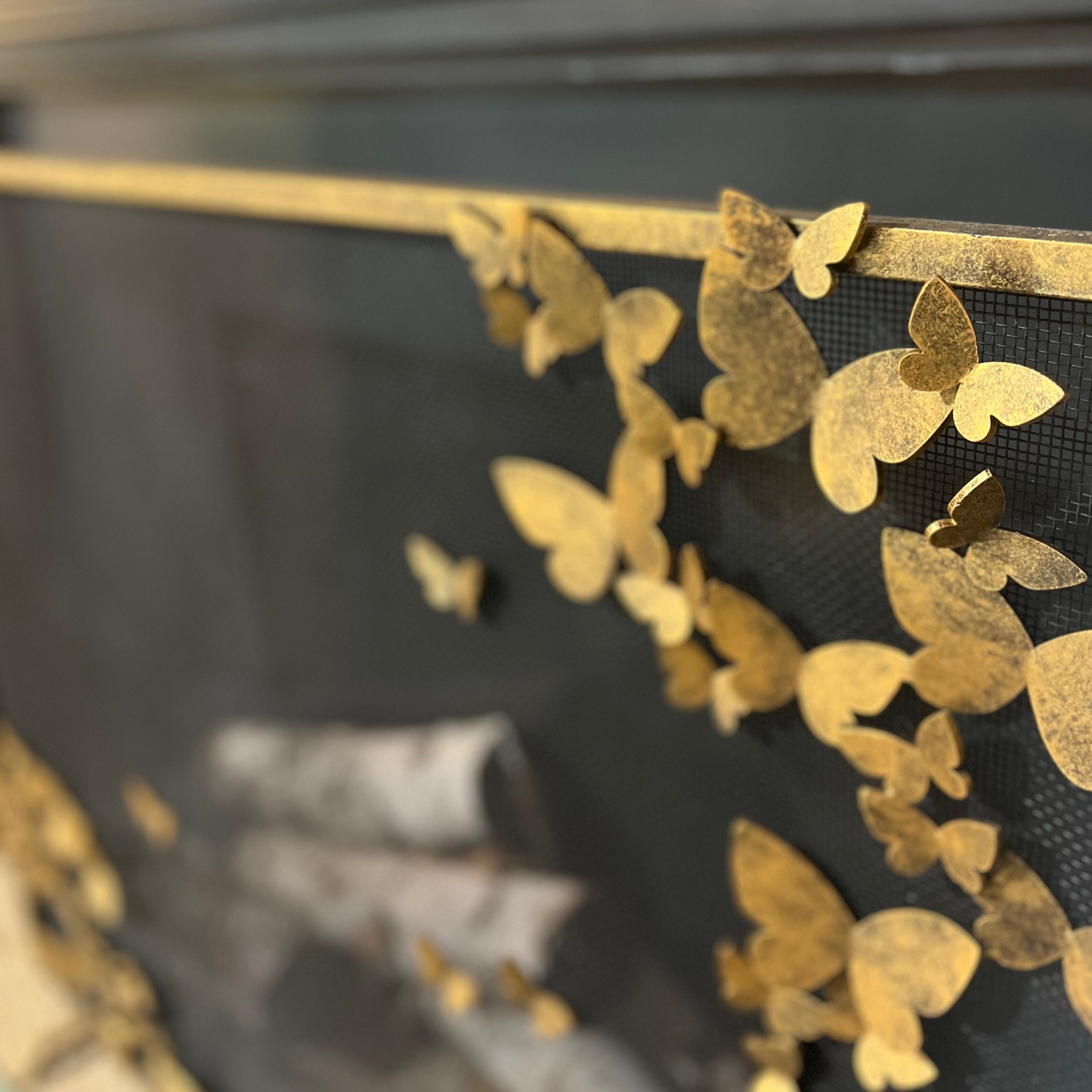 Butterfly Fireplace Screen, Lighter in Brilliant Gold