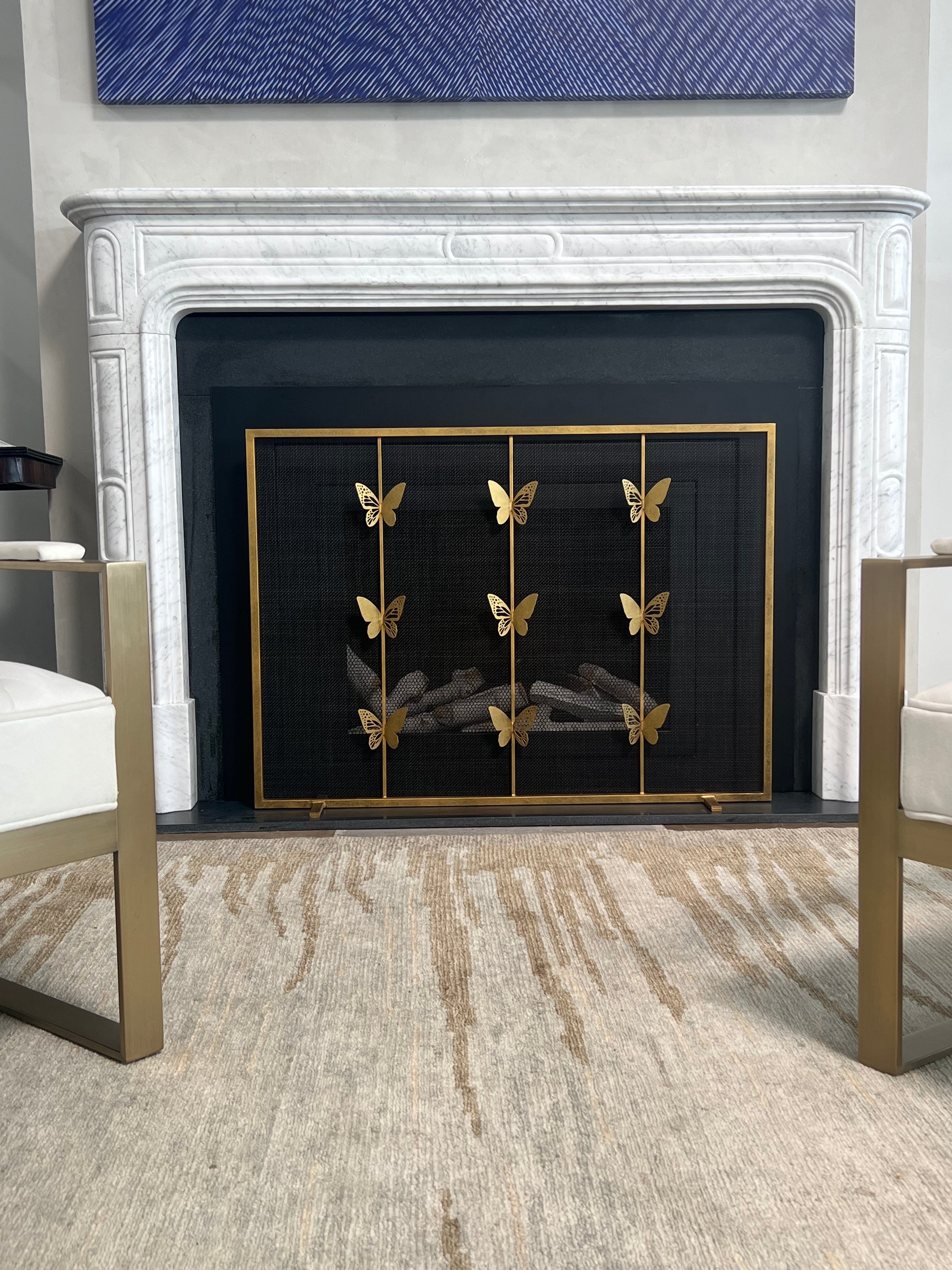Geometric Butterfly Fireplace Screen in Brilliant Gold