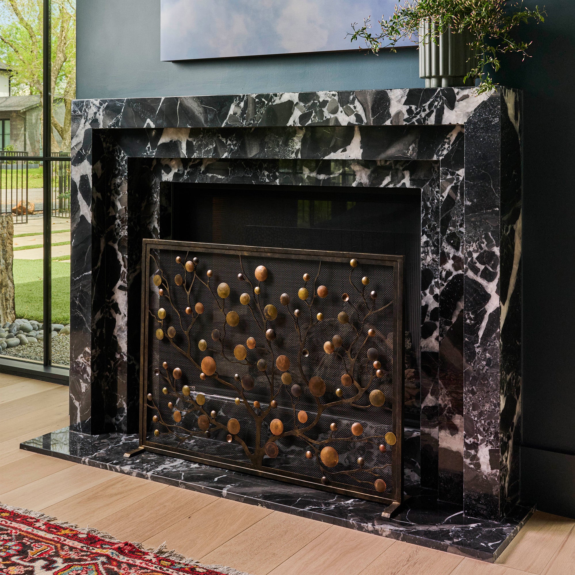 Origin Fireplace Screen, Gold Rubbed Black Frame