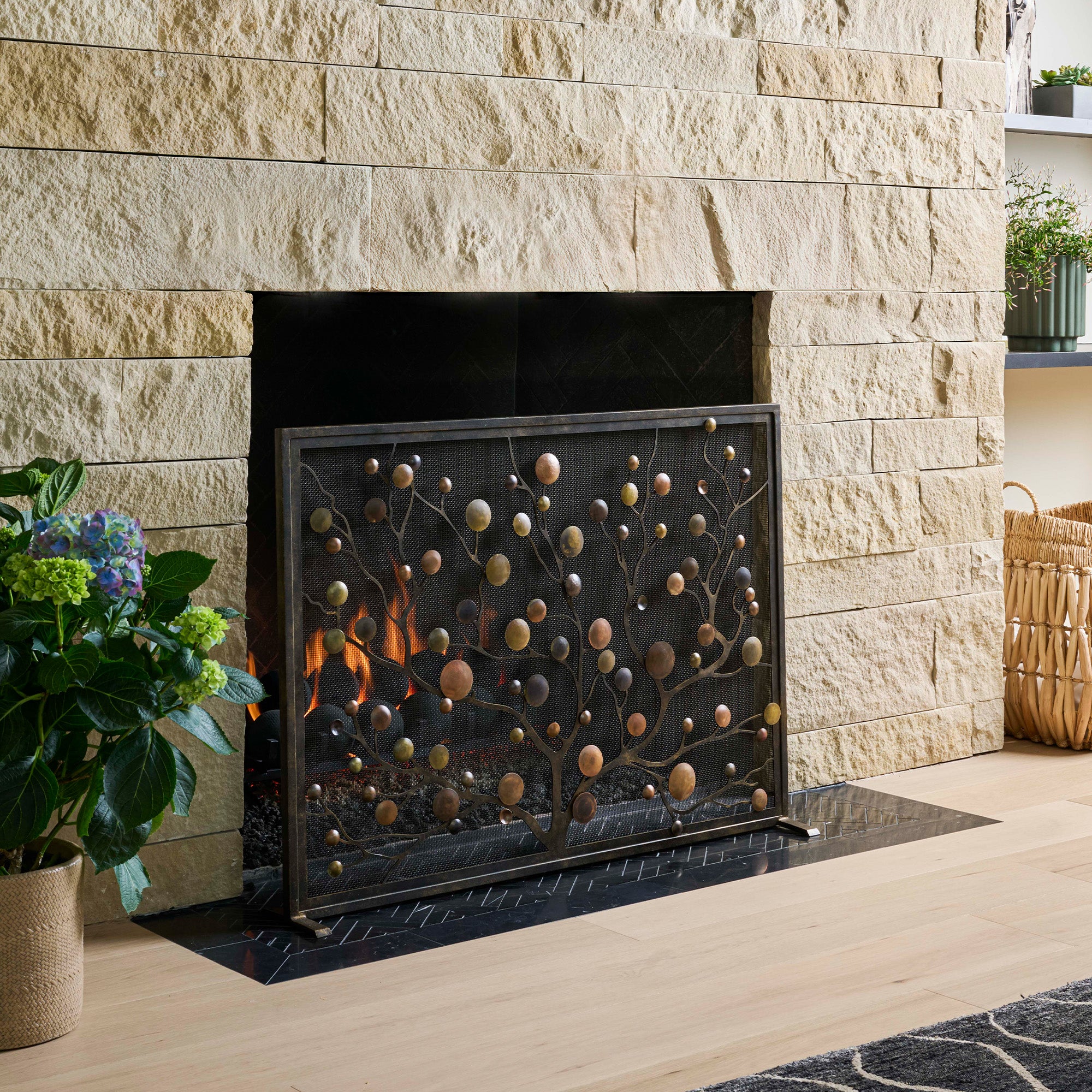 Origin Fireplace Screen, Gold Rubbed Black Frame
