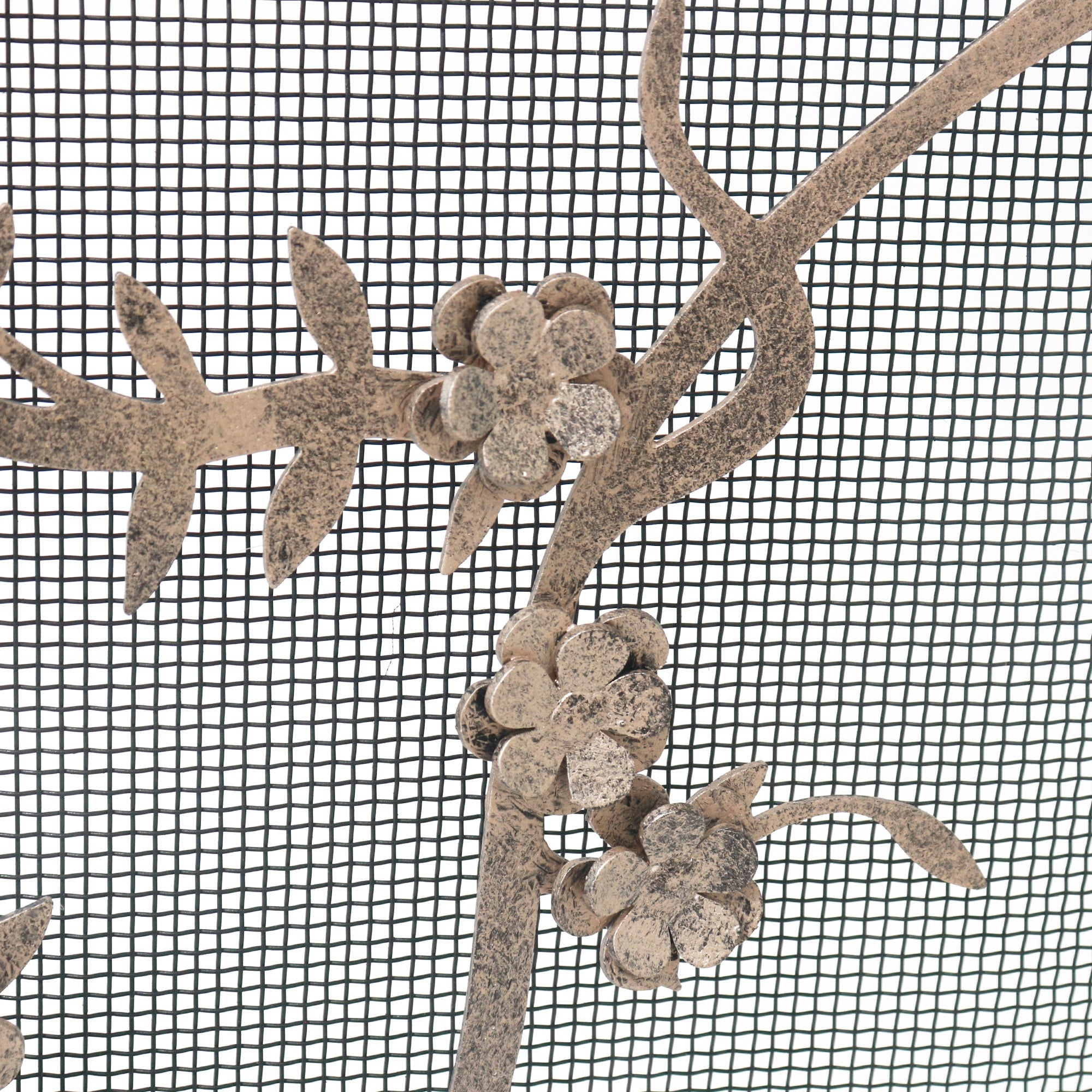 Plum Blossom Fireplace Screen in Aged Silver