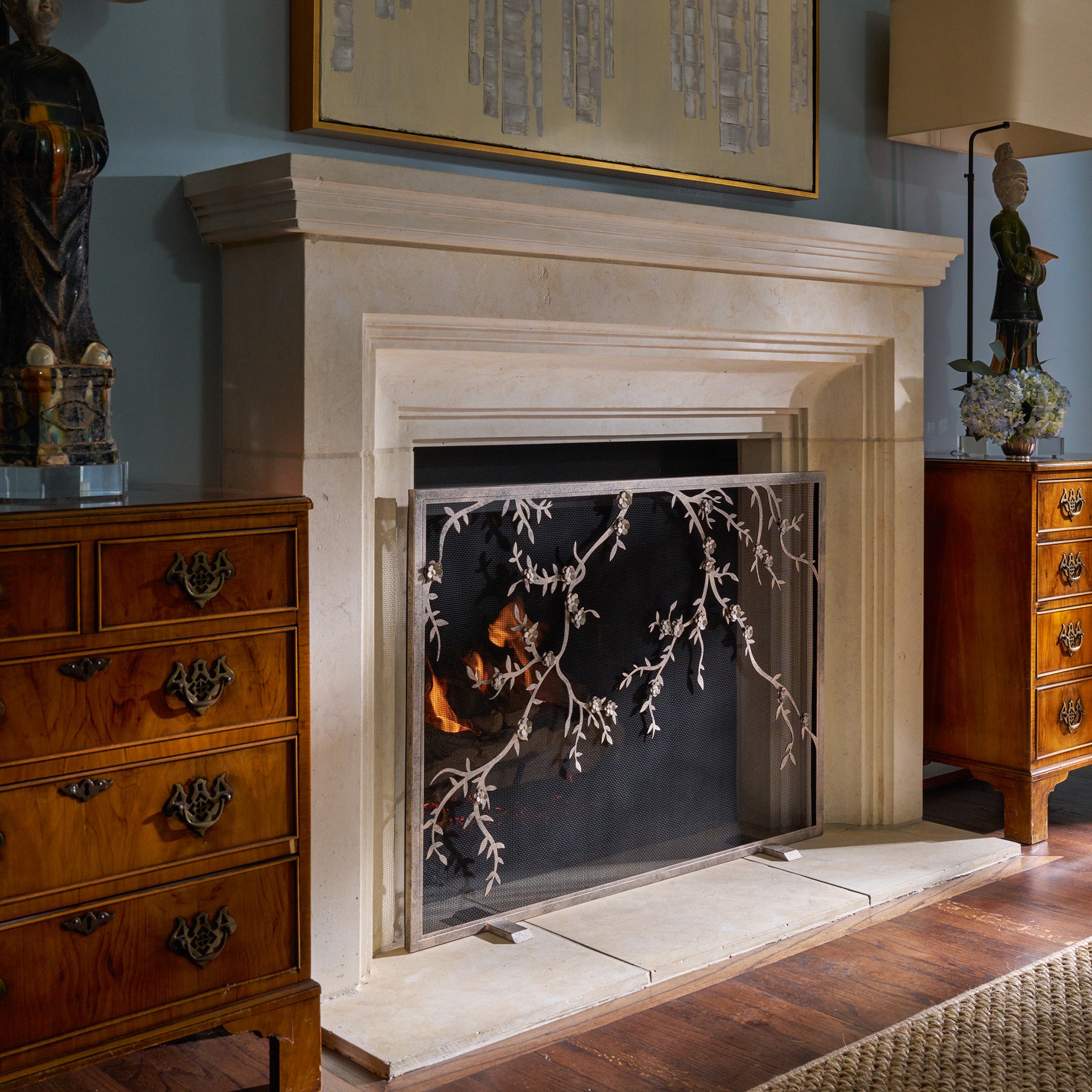 Plum Blossom Fireplace Screen in Aged Gold
