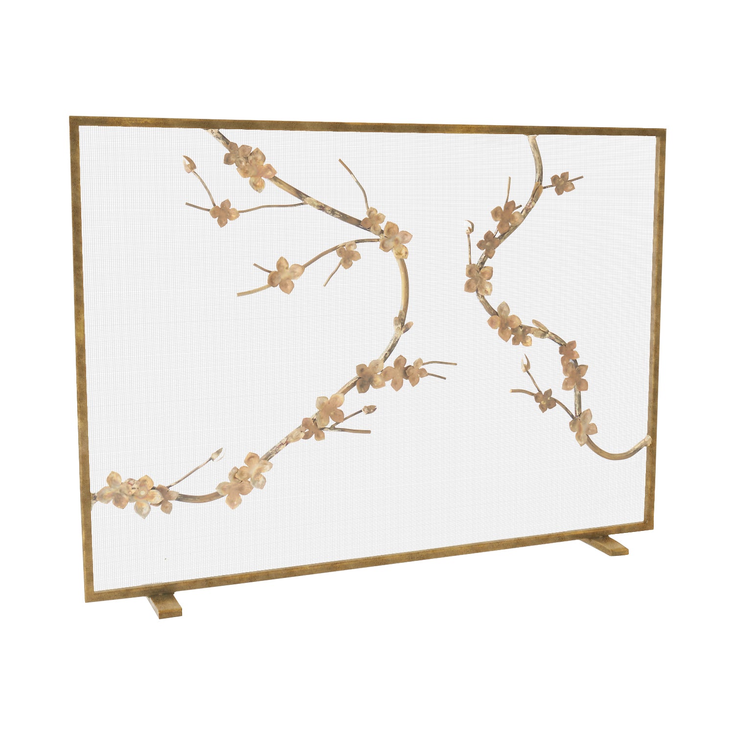 Sakura Fireplace Screen - Aged Gold Frame