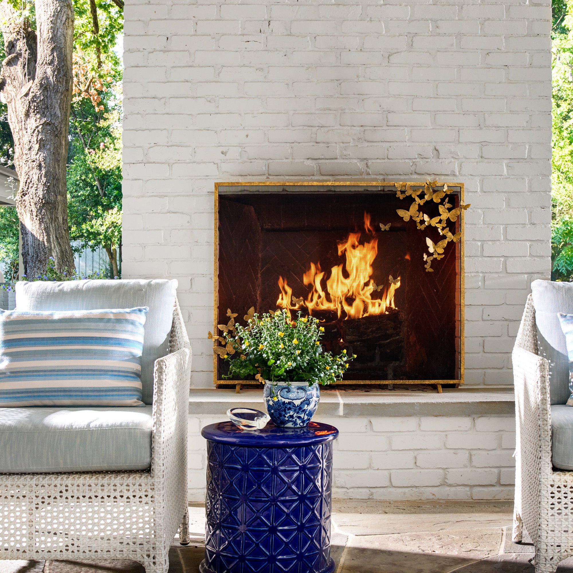 Butterfly Fireplace Screen, Lighter in Brilliant Gold