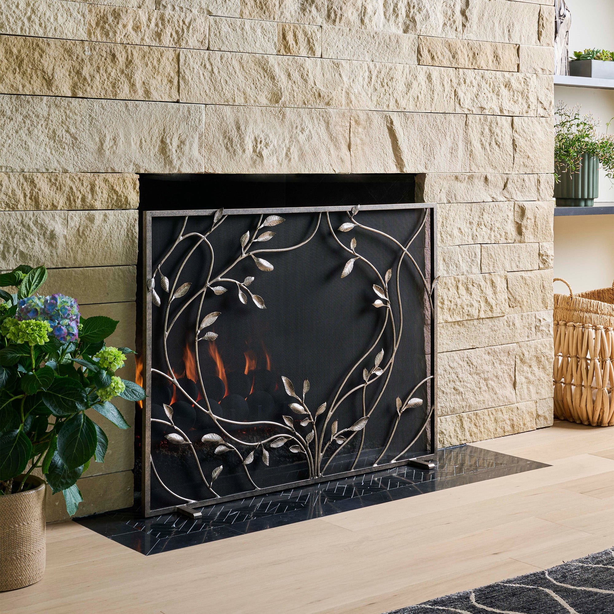 Swirling Jasmine Fireplace Screen