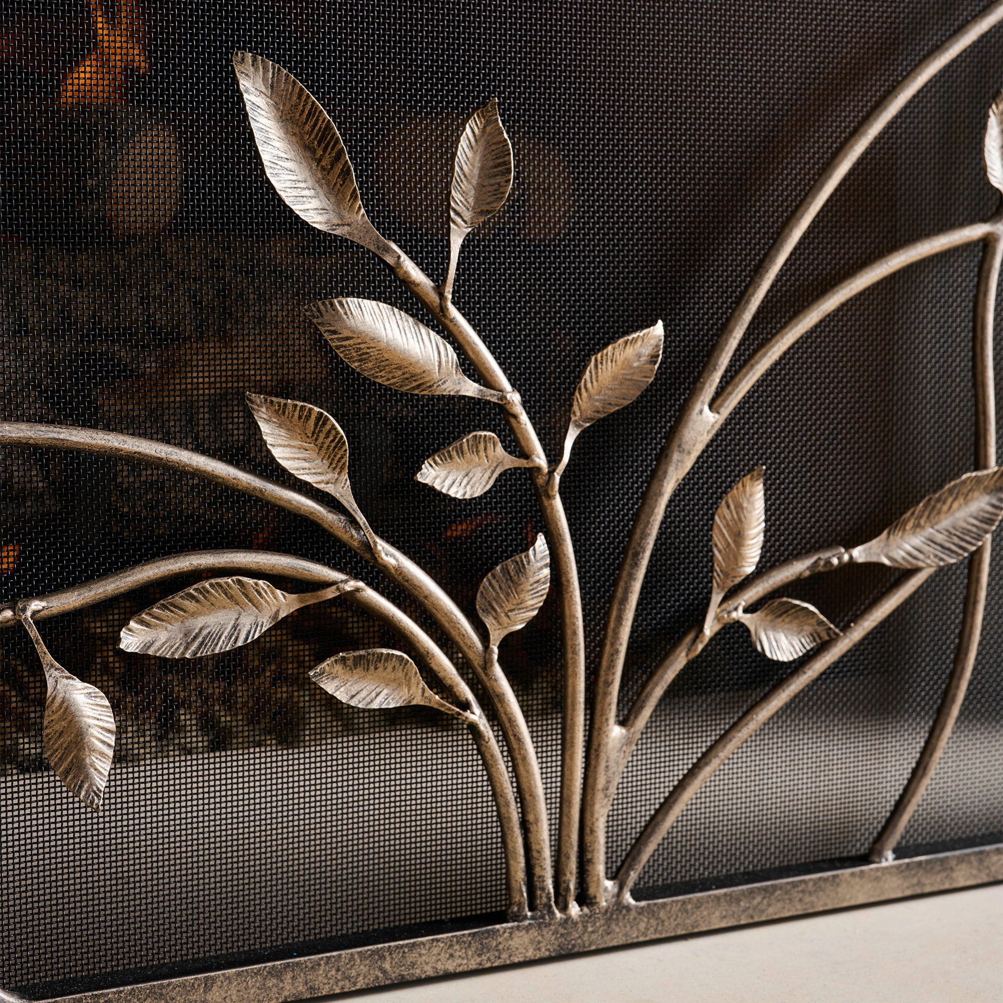 Swirling Jasmine Fireplace Screen in Aged Silver