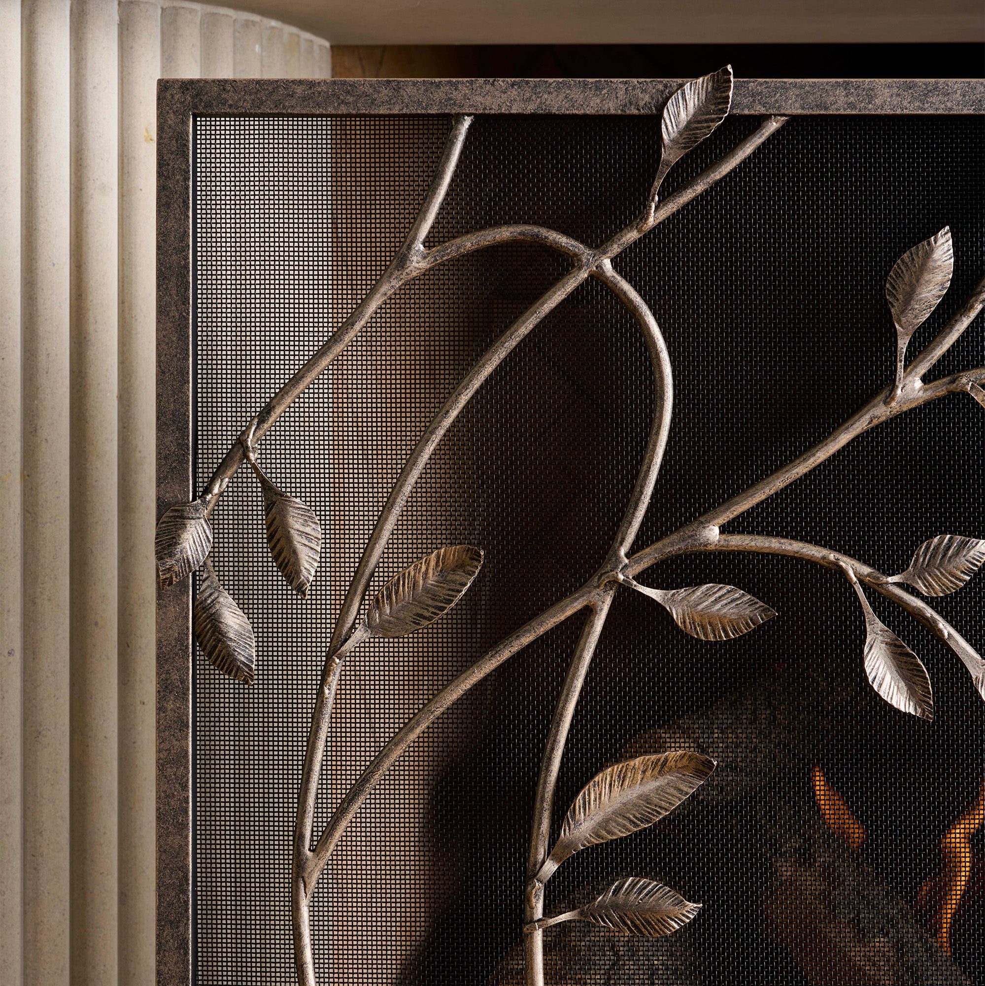 Swirling Jasmine Fireplace Screen in Aged Silver