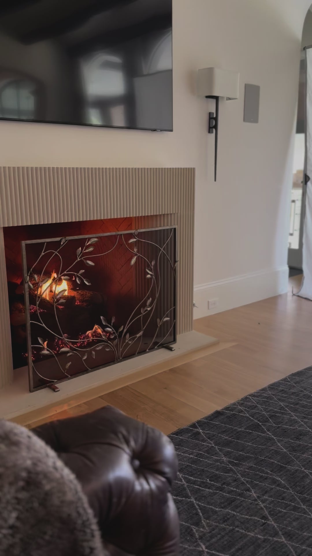 Load video: Swirling Jasmine Fireplace Screen