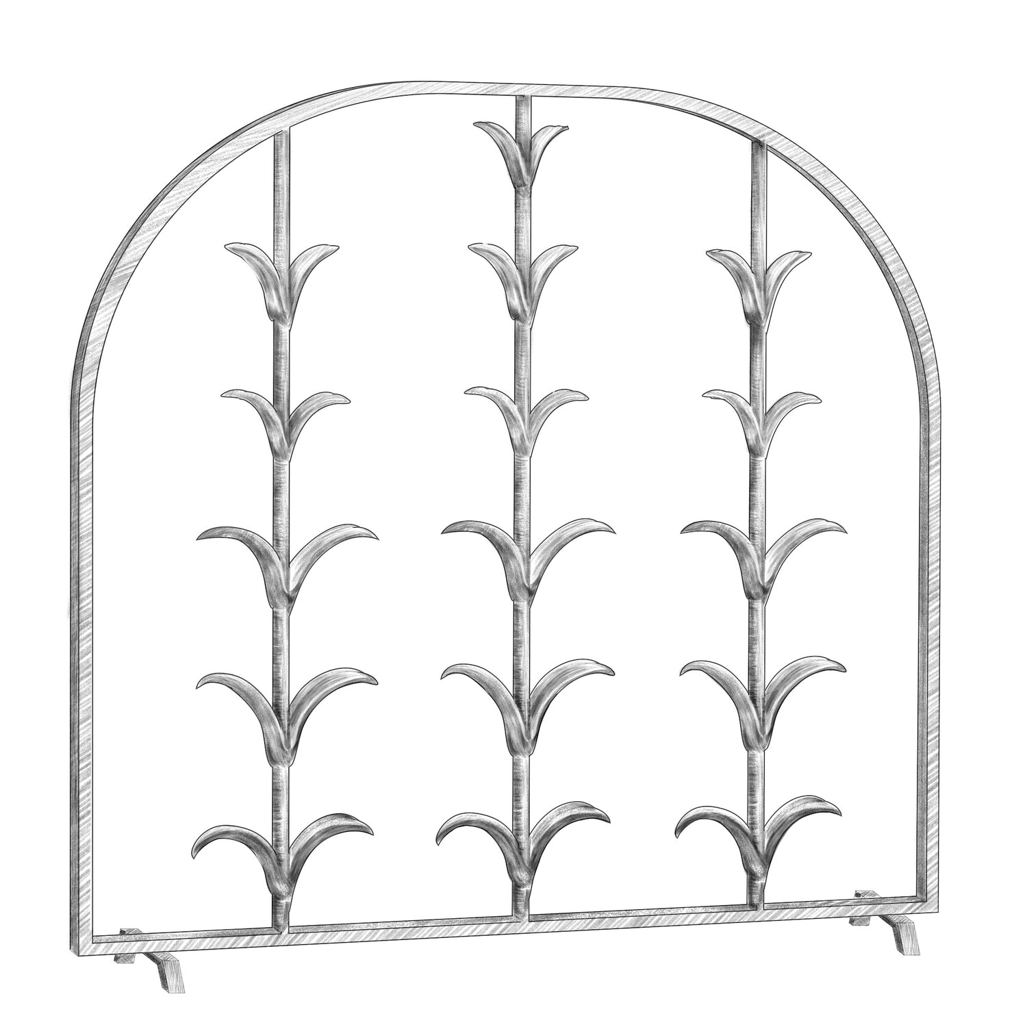 Custom sketch of Lily Stems Arched fireplace screen