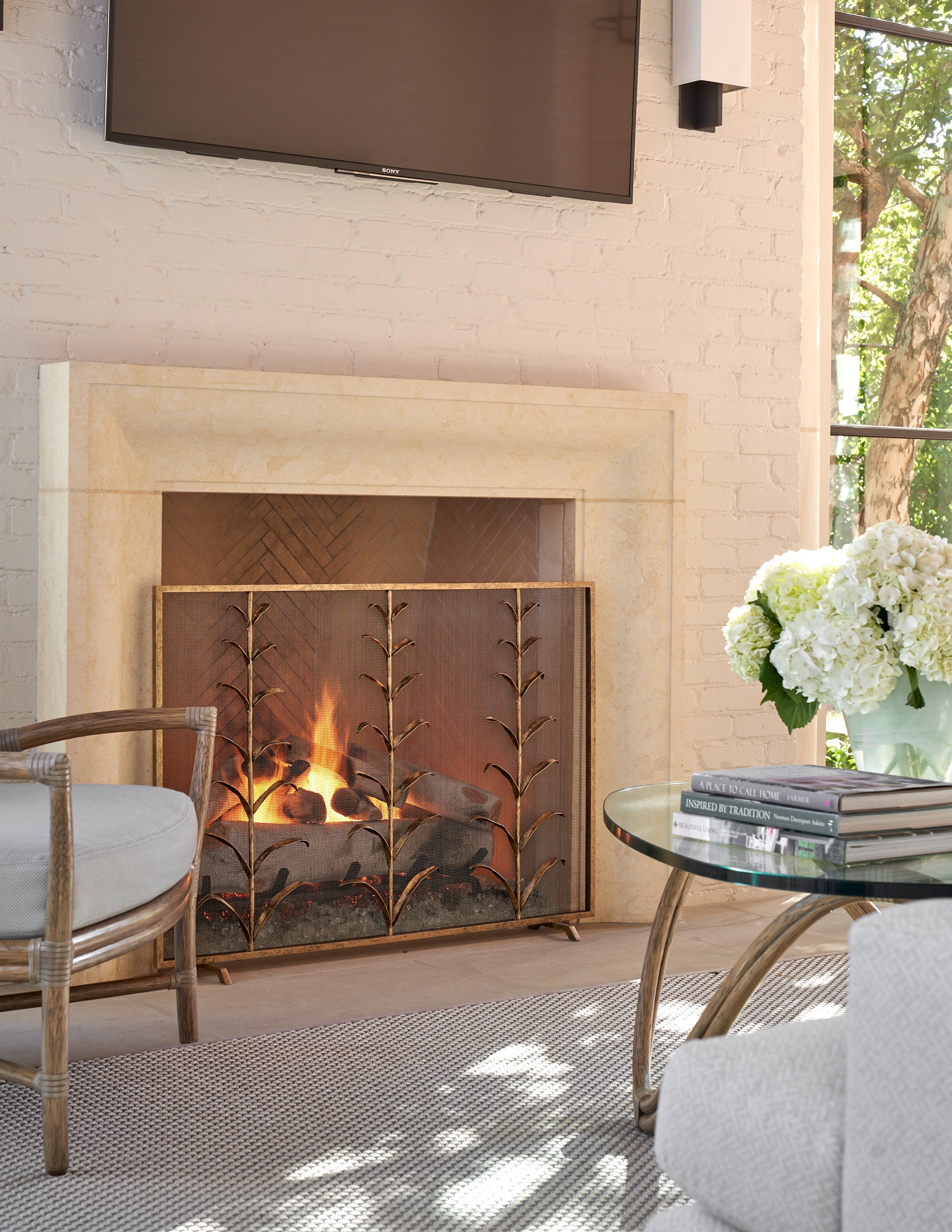 Lily Stems Fireplace Screen in Aged Gold