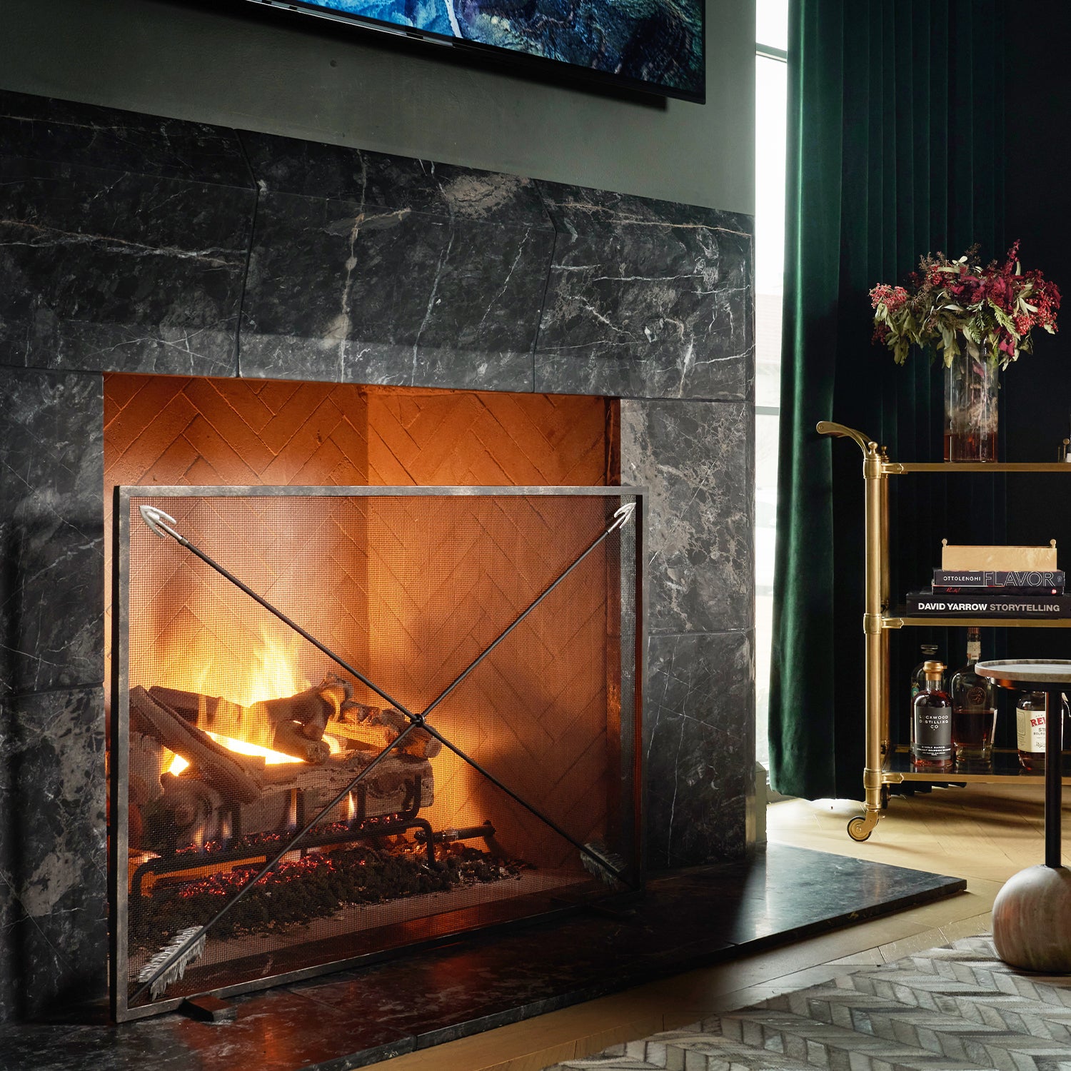 Archer Fireplace Screen in Warm Black