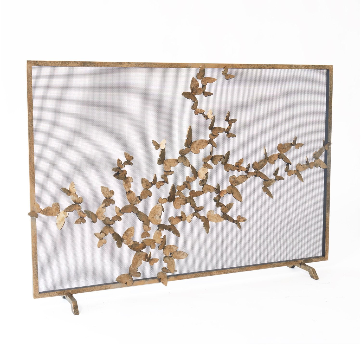 Butterfly Fireplace Screen in Aged Gold