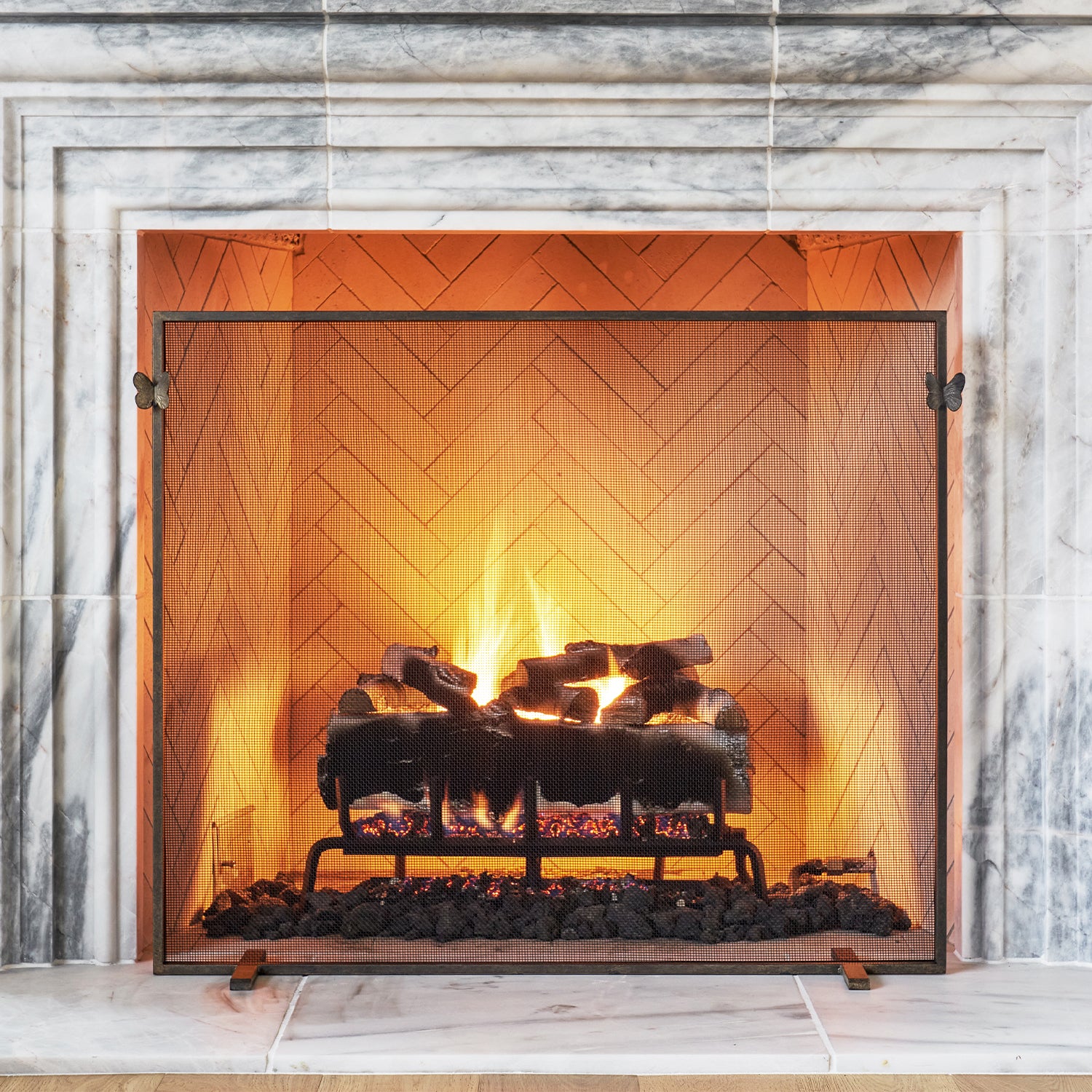 Butterfly Handles Fireplace Screen in Warm Black