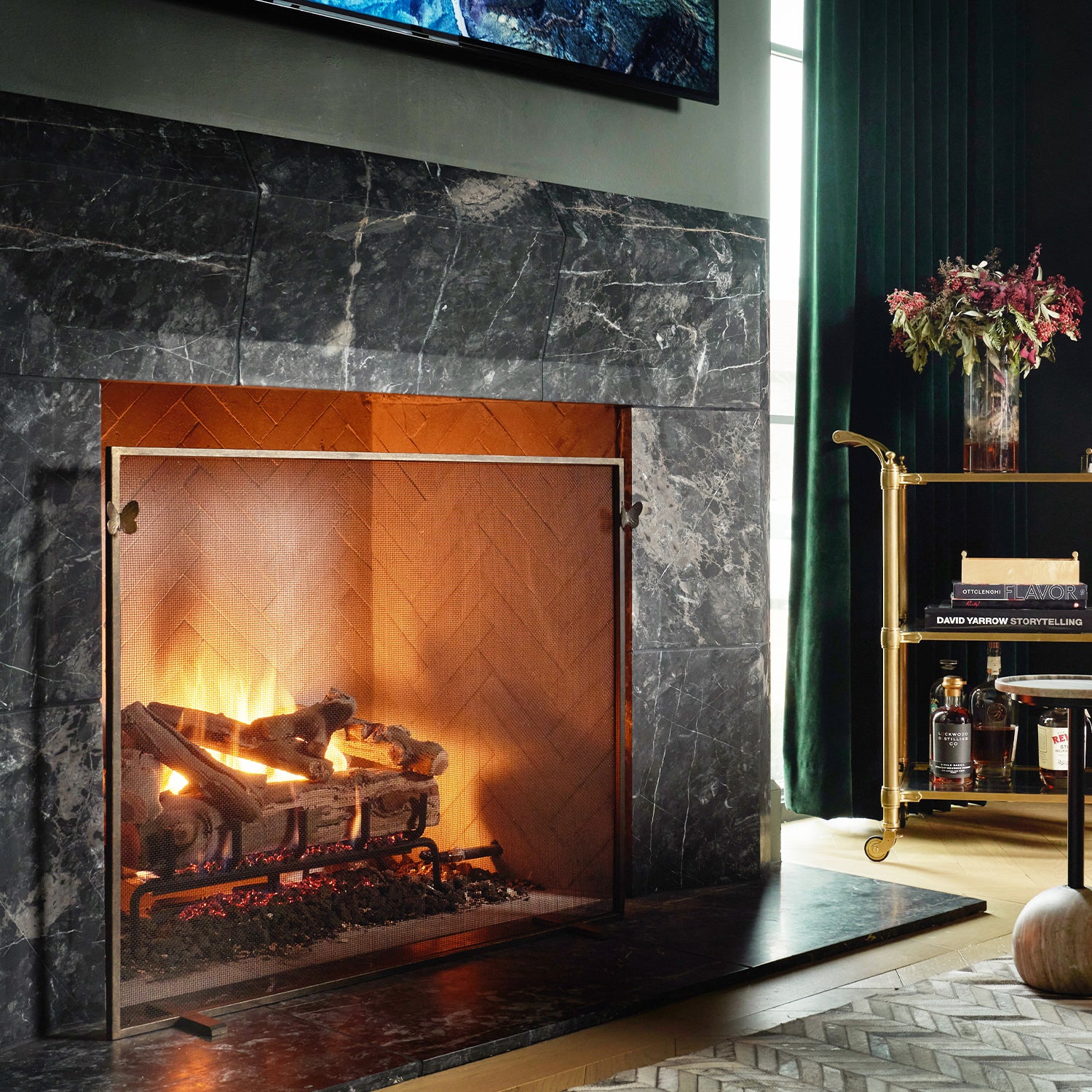 Butterfly Handles Fireplace Screen in Warm Black