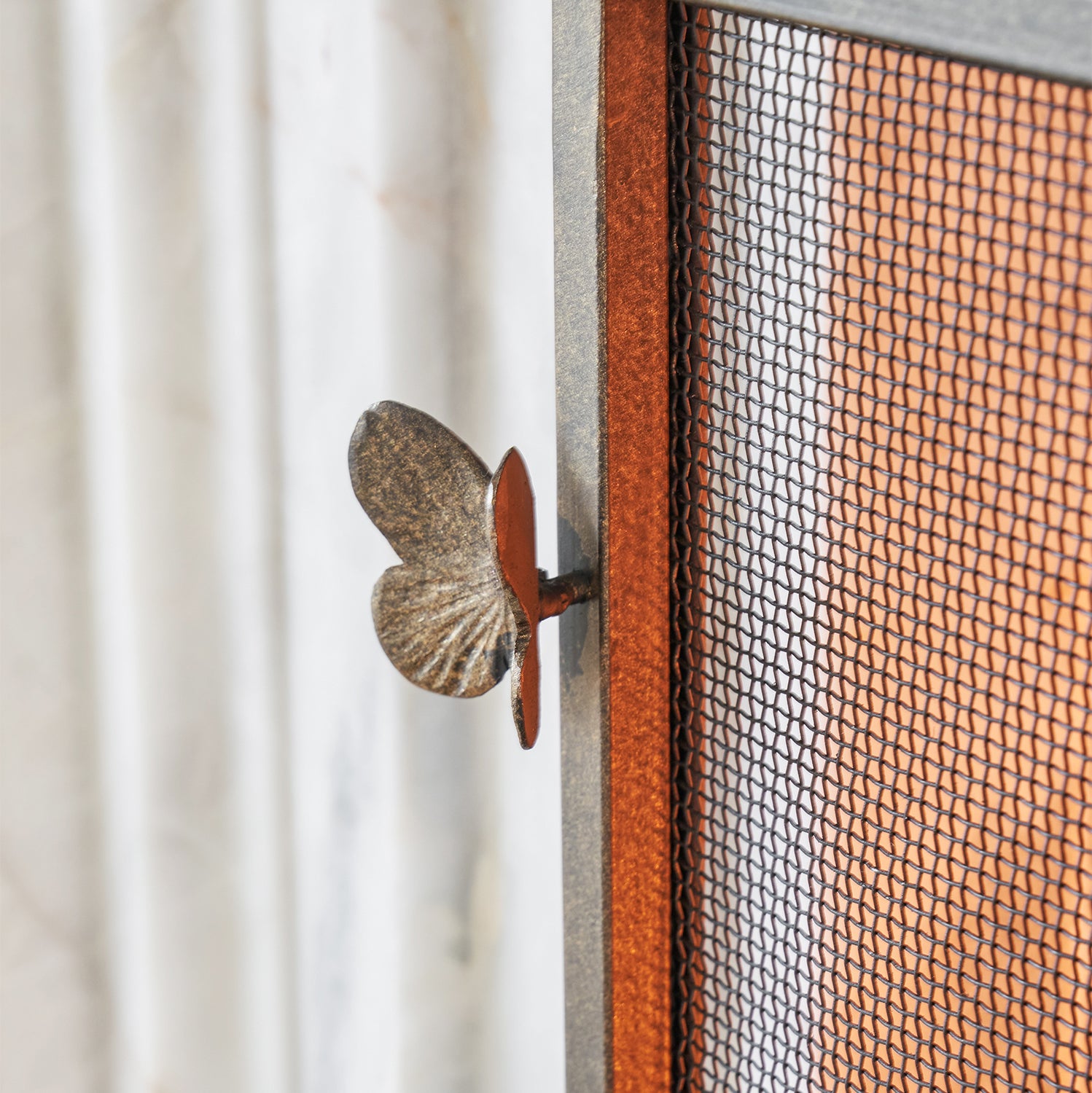 Butterfly Handles Fireplace Screen in Warm Black