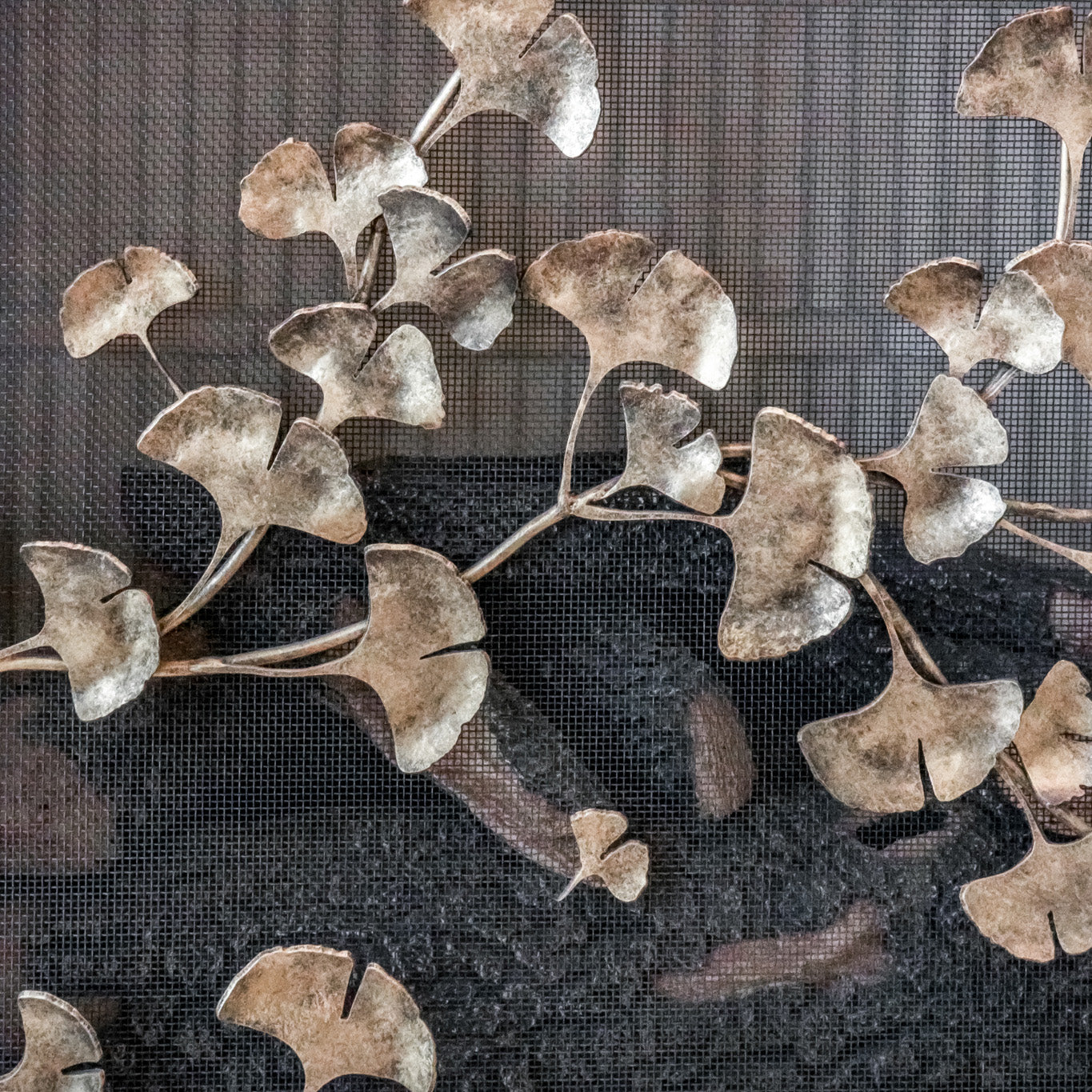 Ginkgo Fireplace Screen in Aged Gold