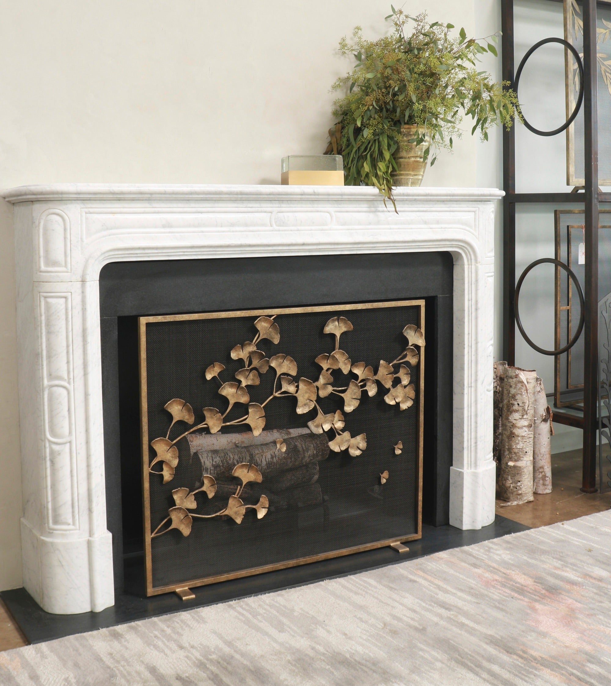 Ginkgo Fireplace Screen in Aged Gold