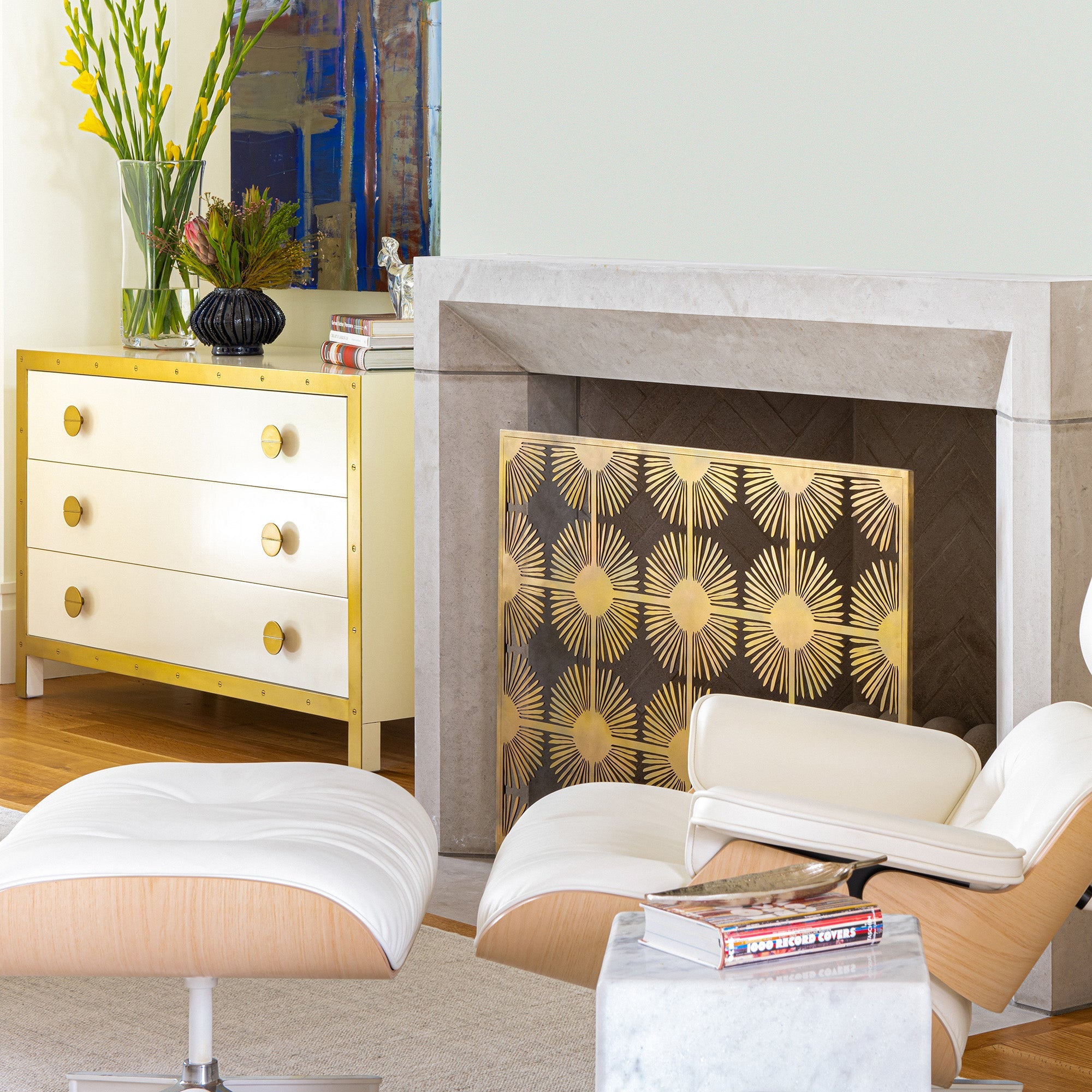 Halo Fireplace Screen in Aged Gold