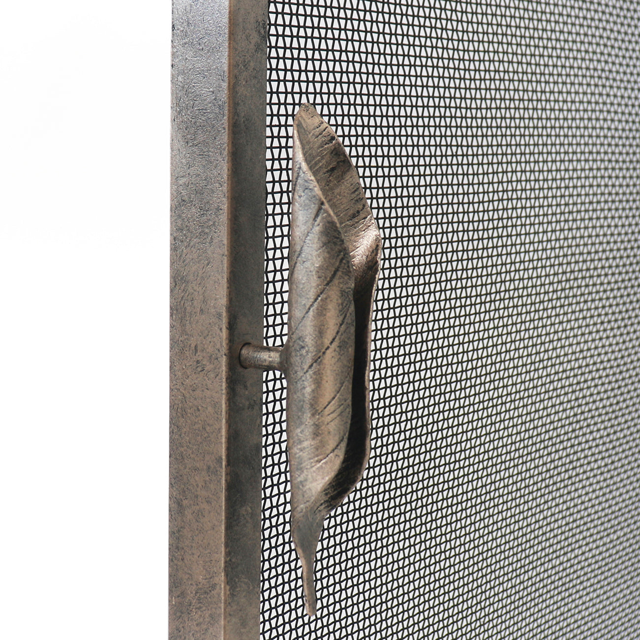 Leaf Handles Fireplace Screen in Warm Silver