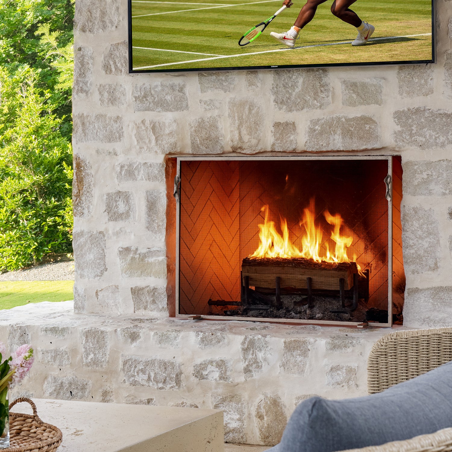 Leaf Handles Fireplace Screen in Warm Silver