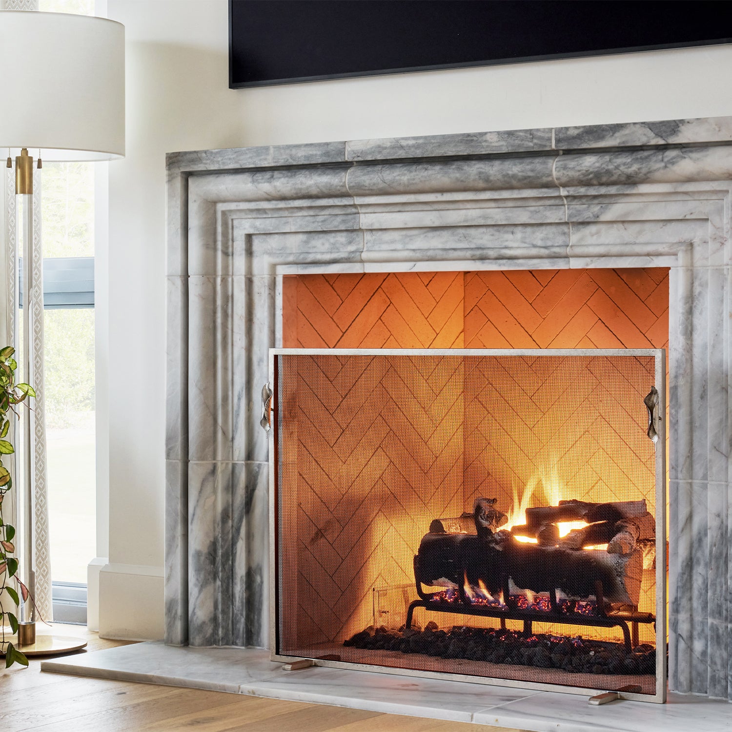 Leaf Handles Fireplace Screen in Warm Silver