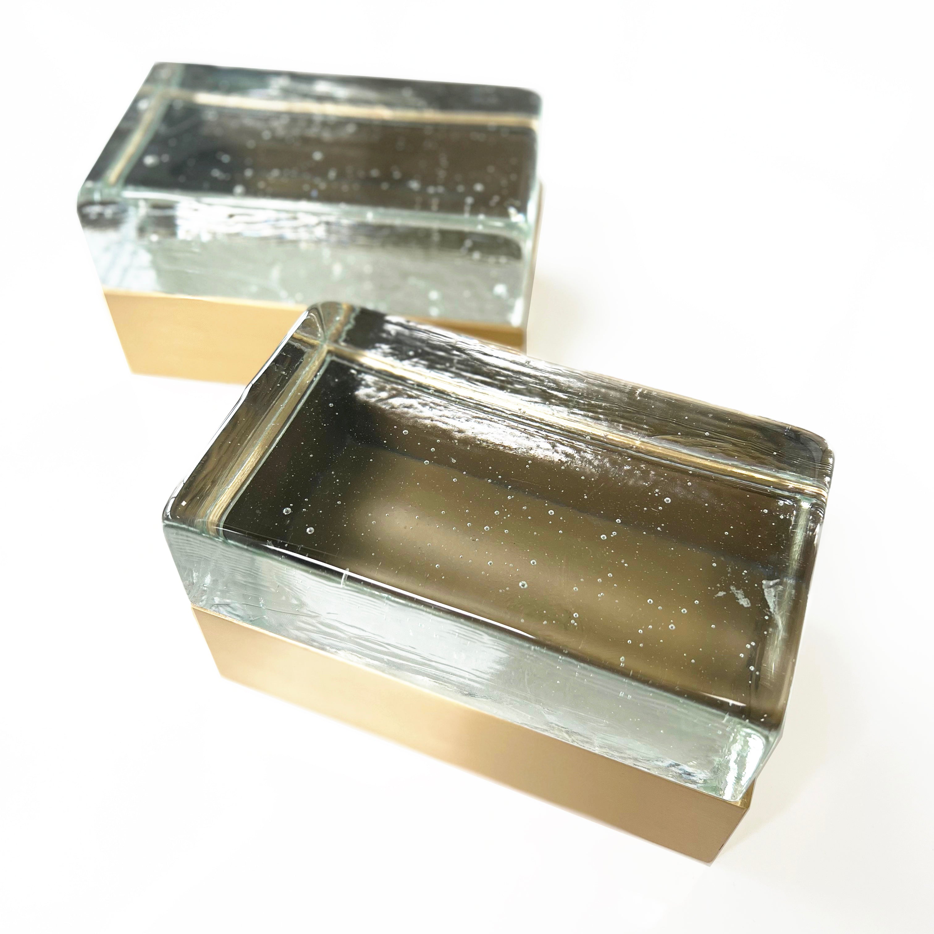 Satin Brass Box with Cast Glass Top